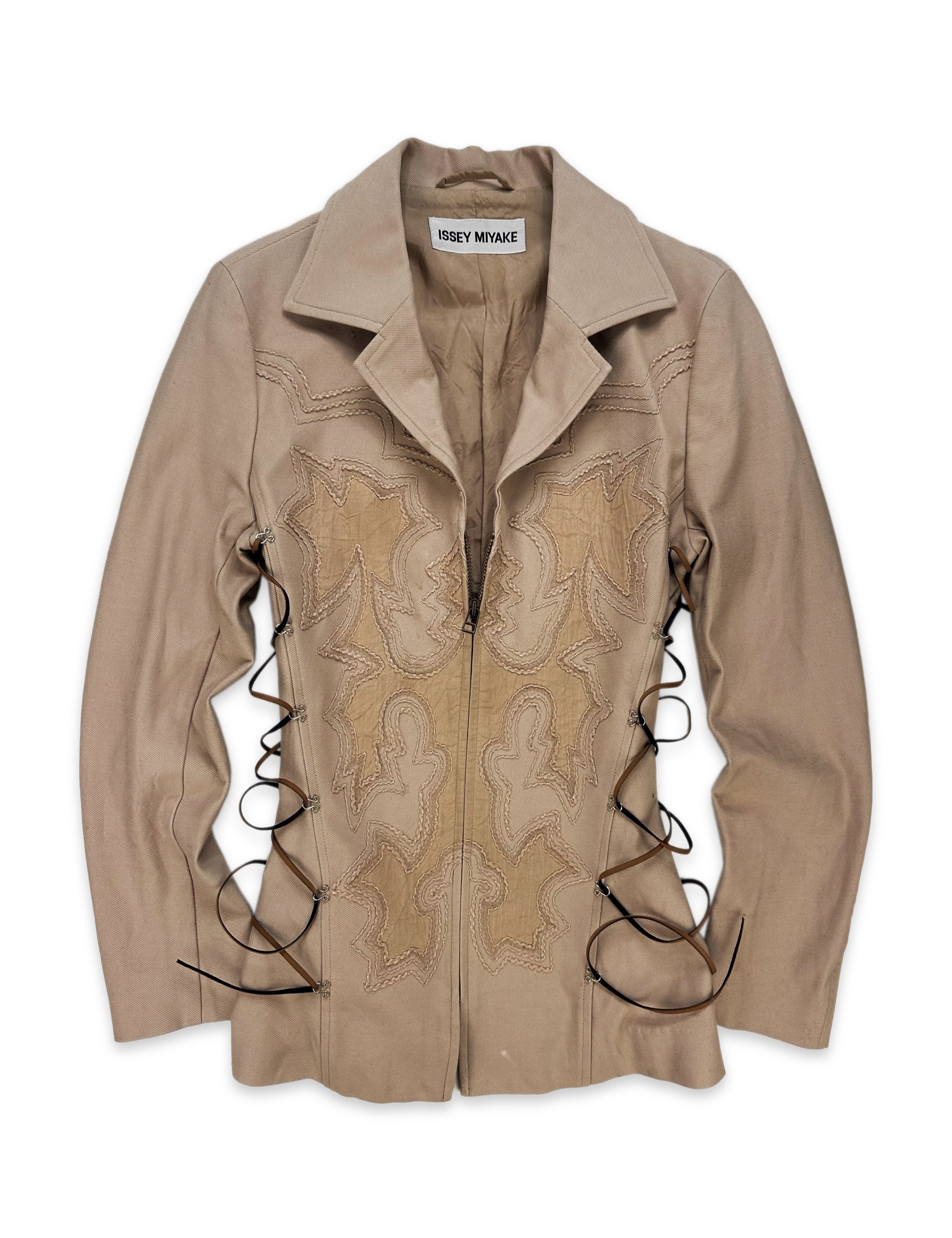 00s Issey Miyake ‘Abstract’ Embroidered Corset Half-Zip Jacket