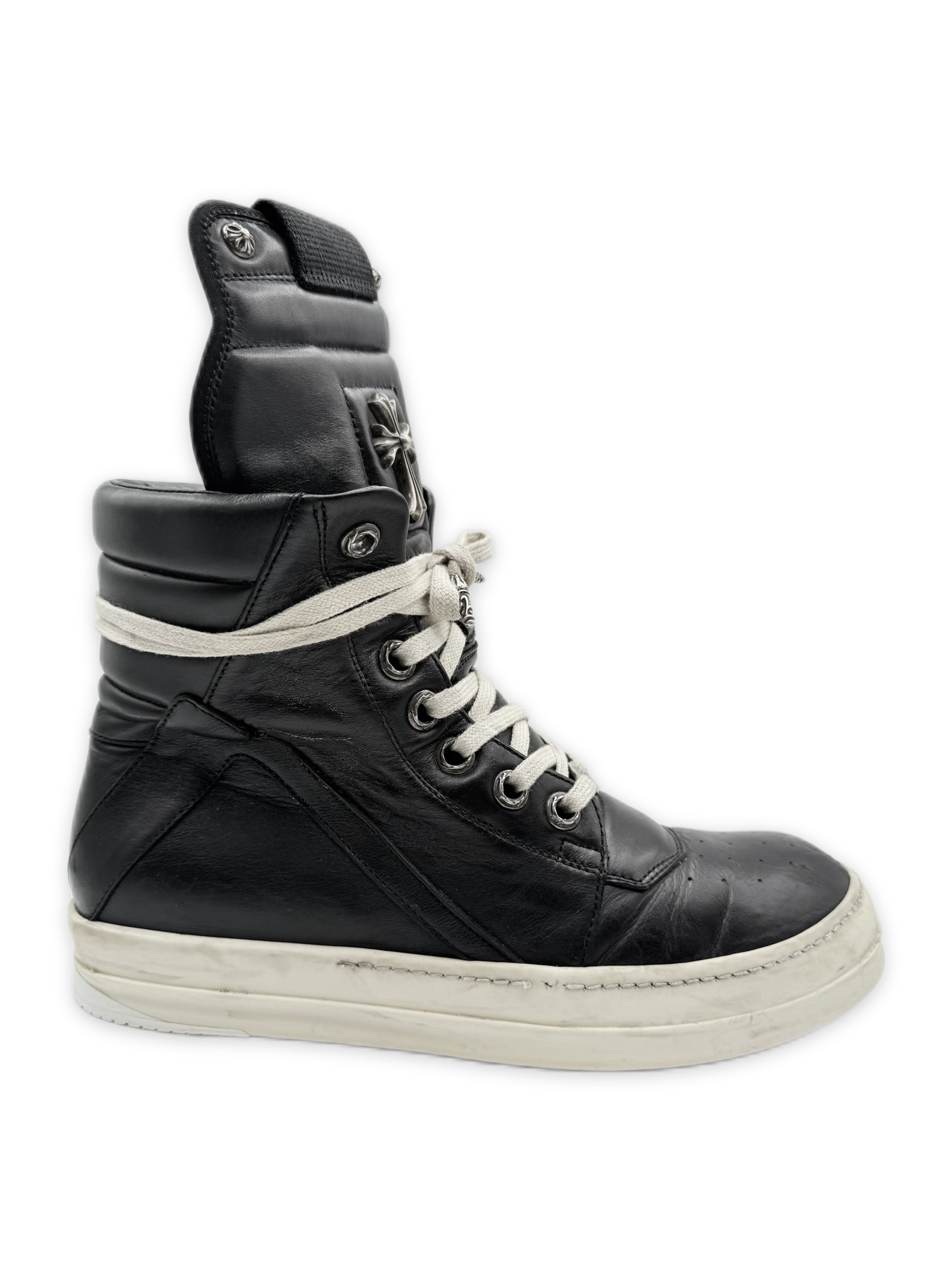 Chrome Hearts x Rick Owens Cross Dagger Hi-top Leather Geobasket Sneakers