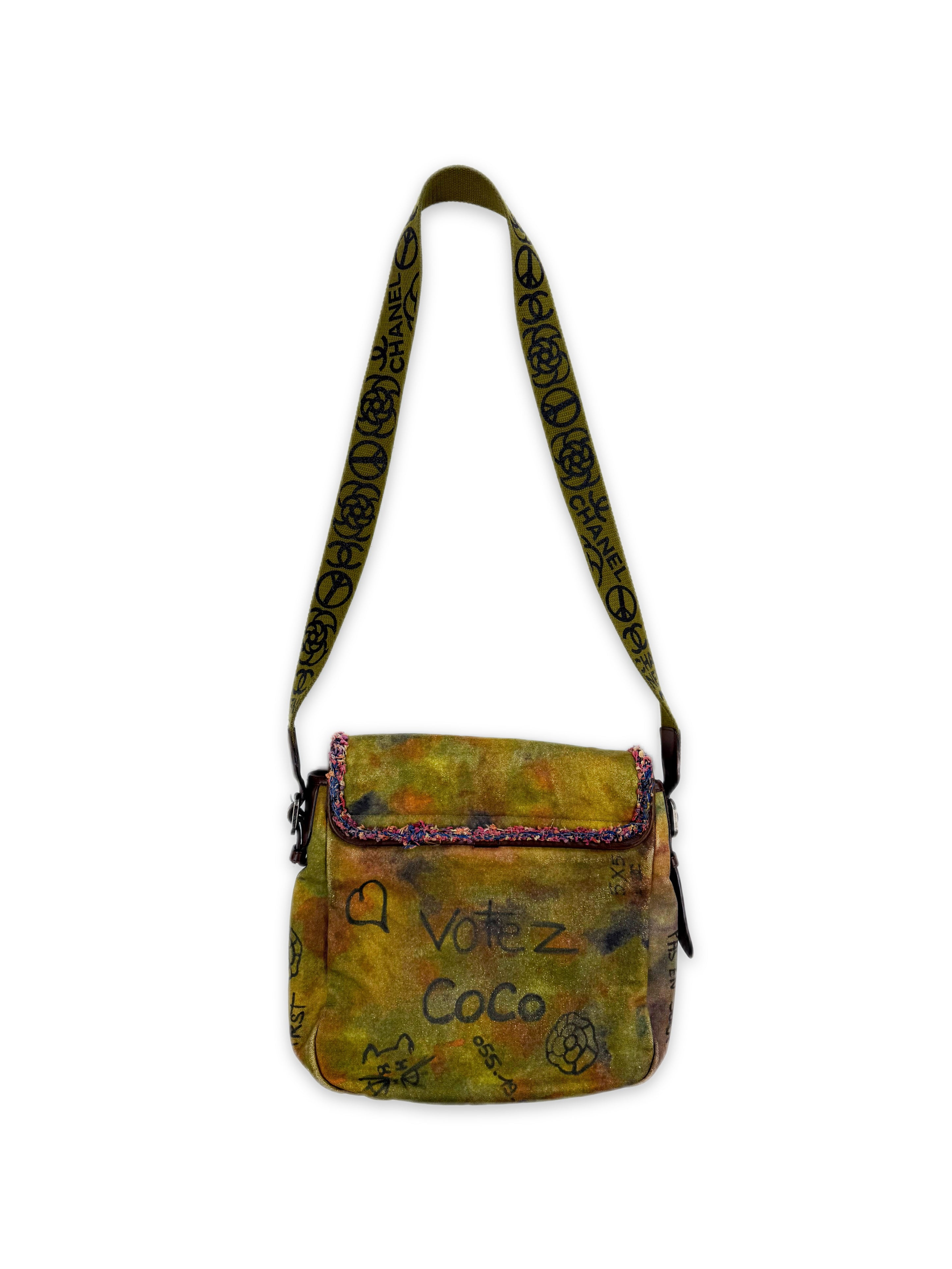 SS15 Chanel Graffiti ‘On The Pavements’ Canvas Crossbody Flap Messenger Bag