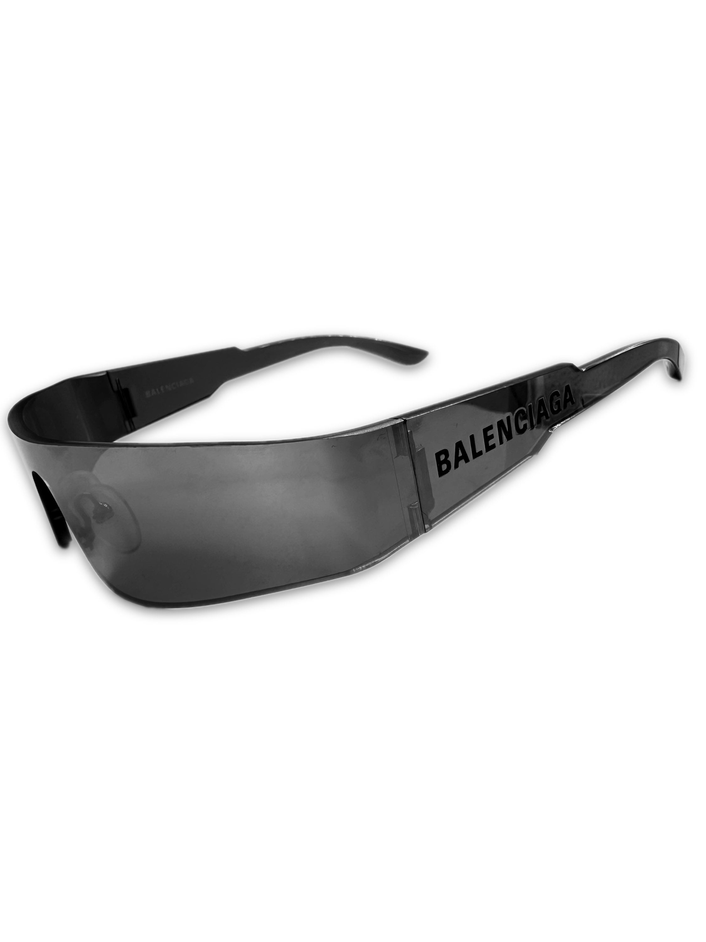 Balenciaga ‘Shield’ Dark Tint Spellout Logo Sunglasses