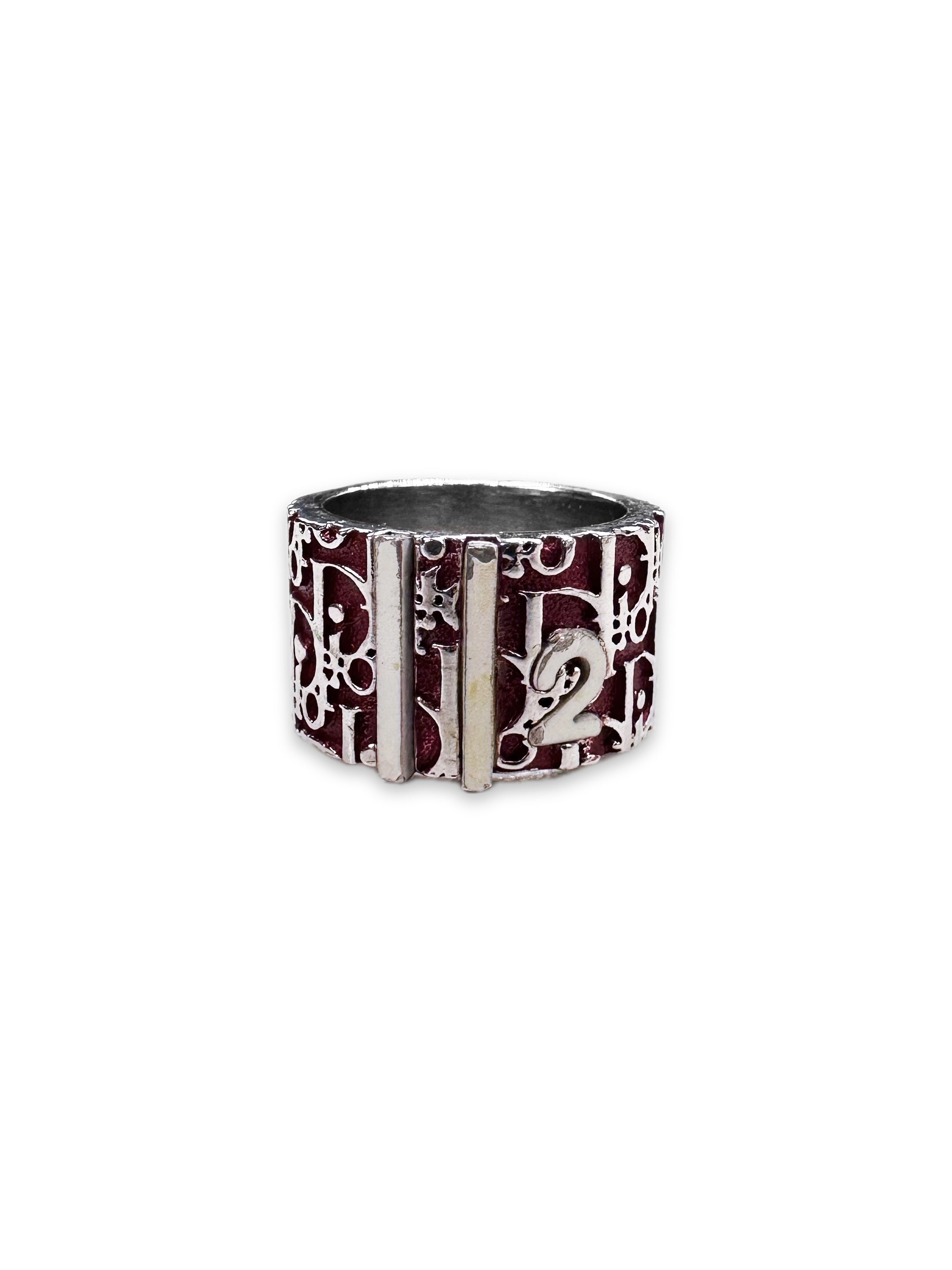 00s Dior ‘2’ Trotter Monogram Silver Mahogany Ring