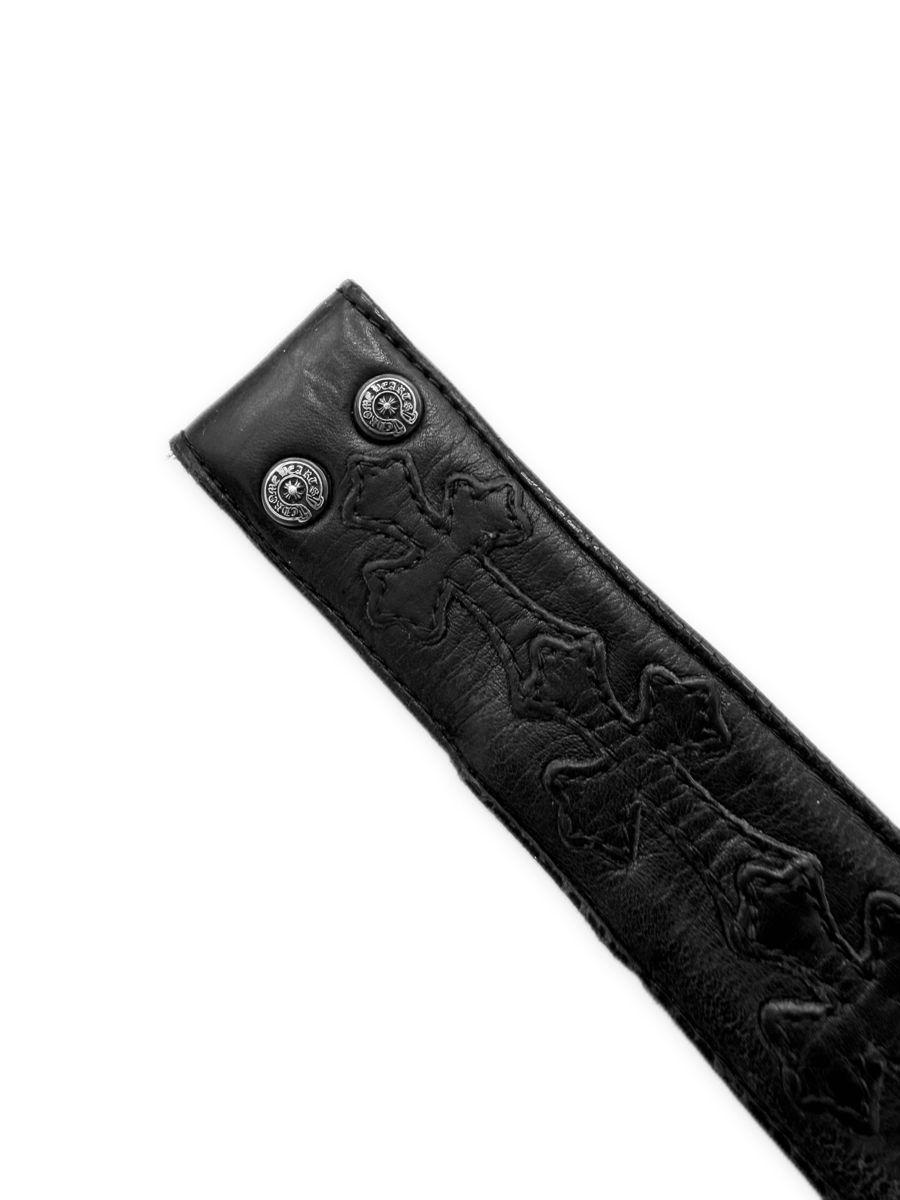 Chrome Hearts Cemetery Cross Patch Black Leather Belt Strap