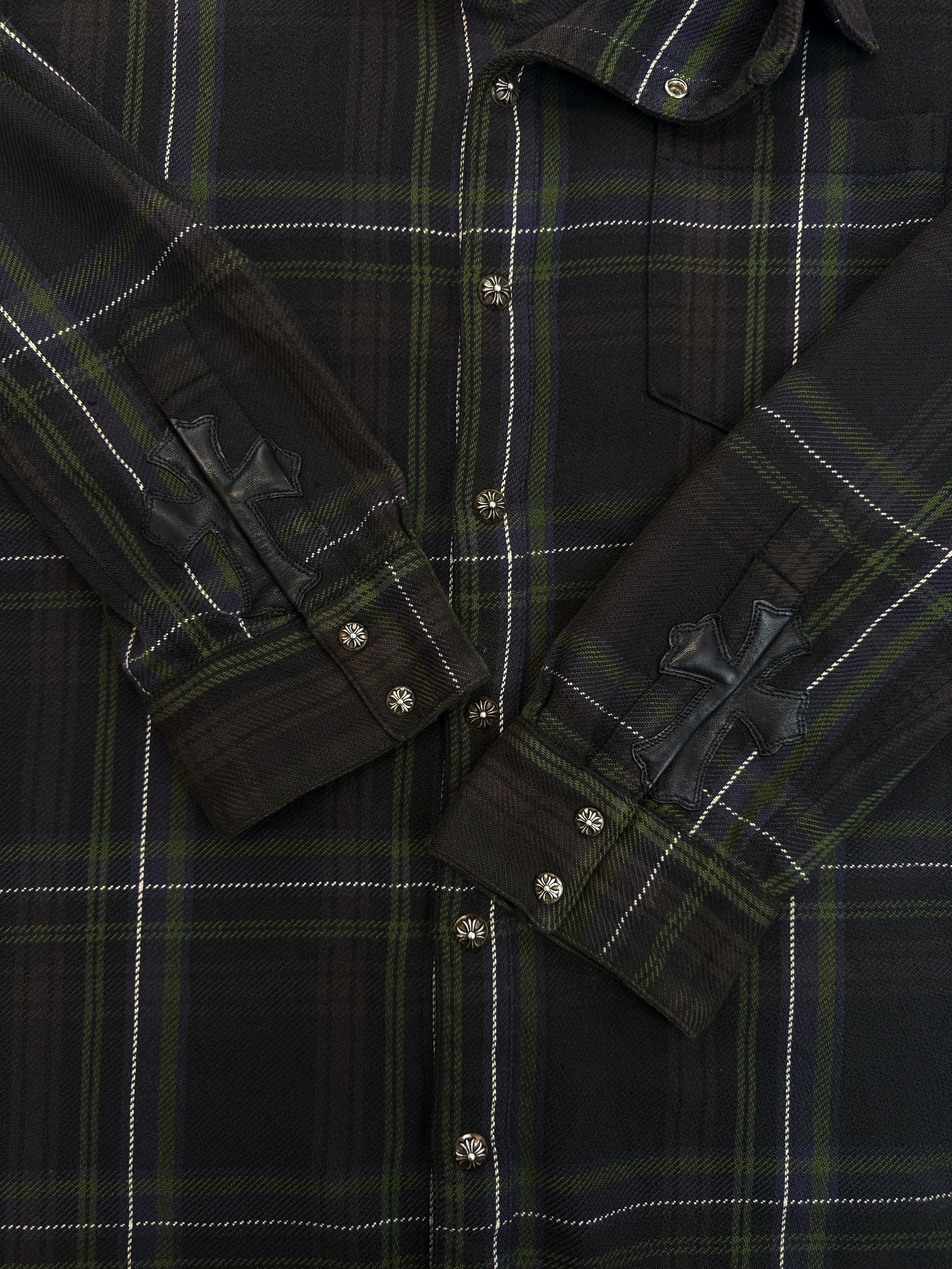 Chrome Hearts Cross Patch Plaid Plus Button Snap Flannel