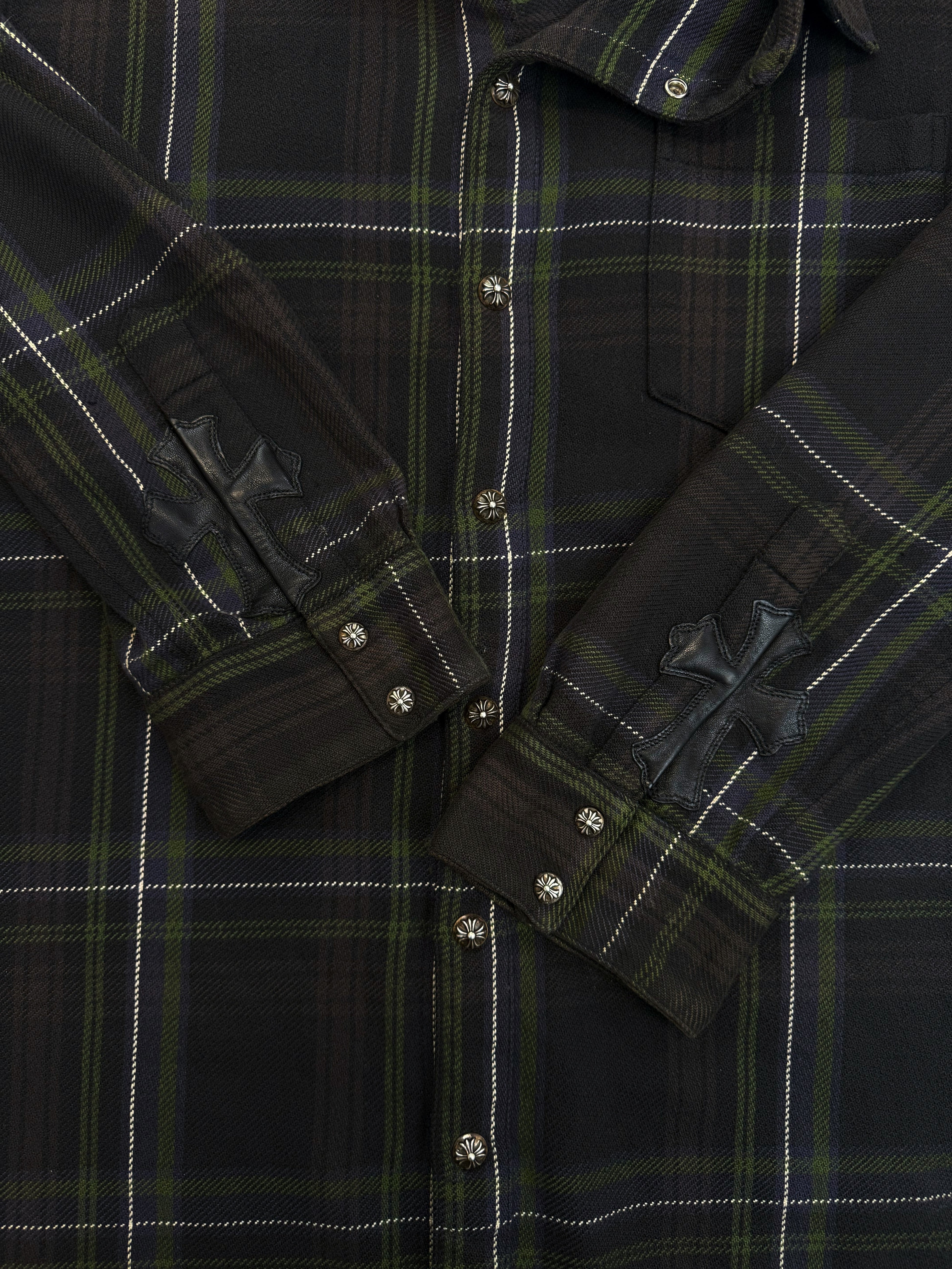 Chrome Hearts Cross Patch Plaid Plus Button Snap Flannel