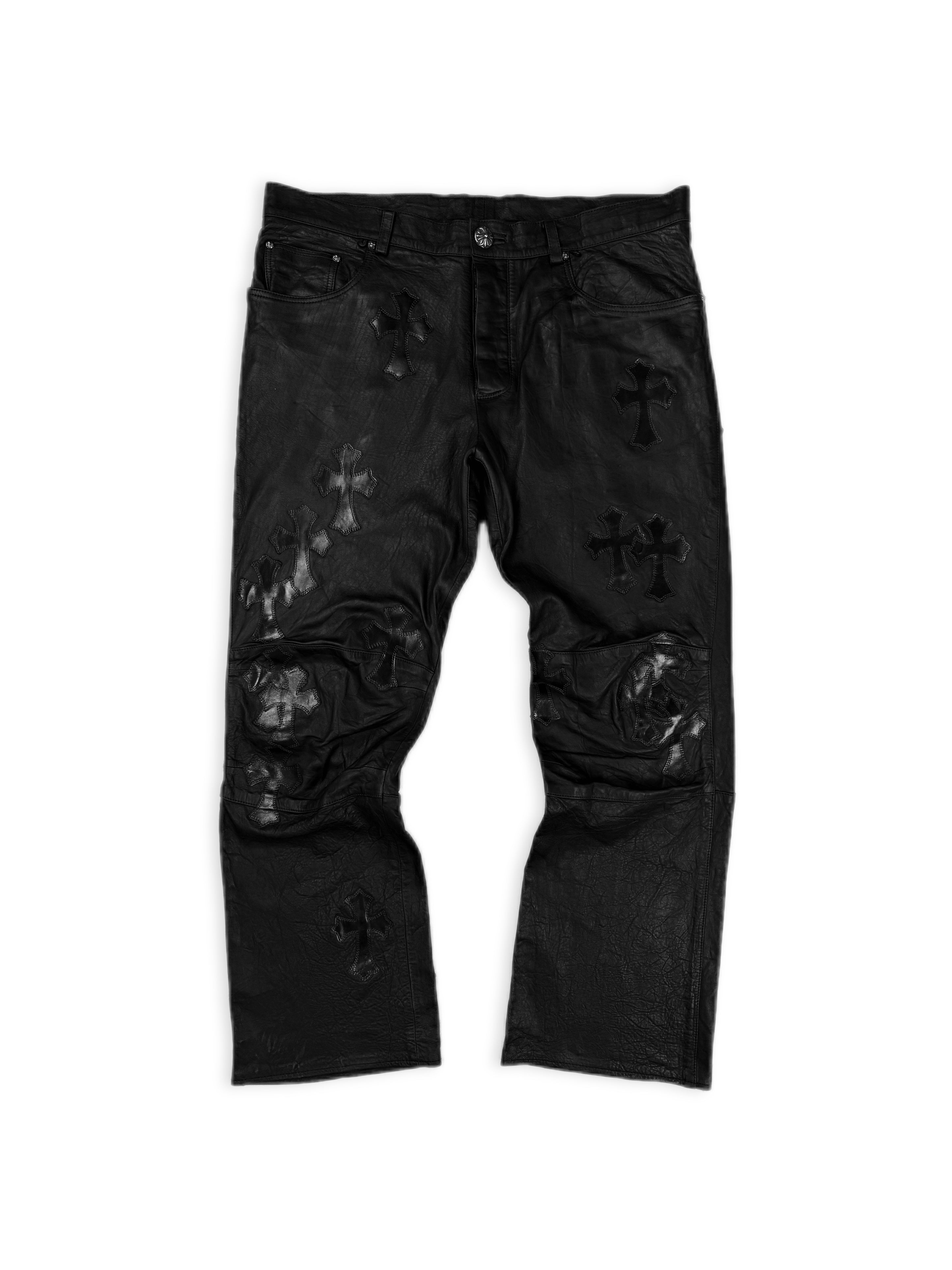 Chrome Hearts ‘Fuck You’ 20 Cross Patch Flooded JVP Lambskin Leather Pants