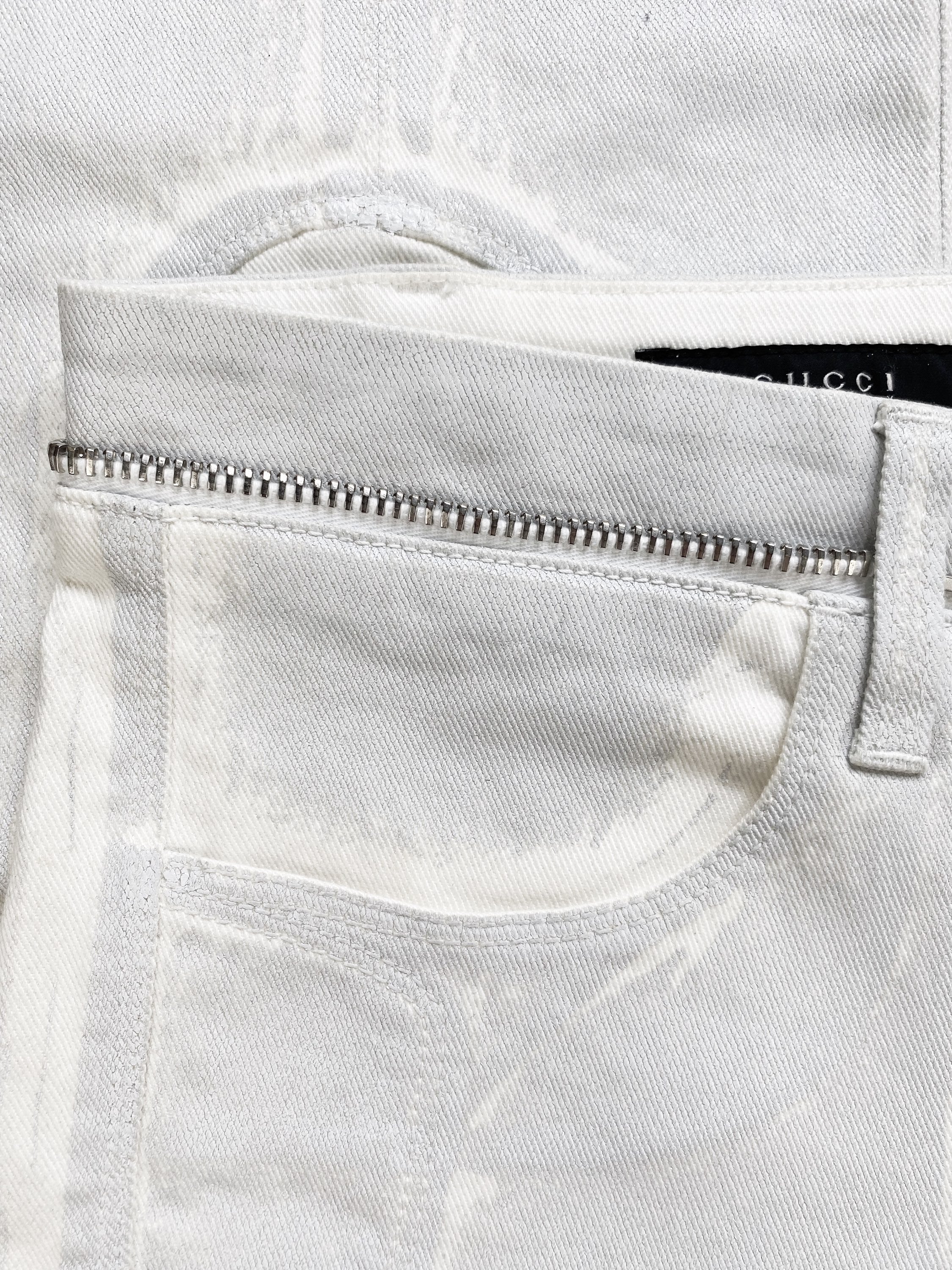 00’s Gucci by Tom Ford Ribbed White Waxed Biker Denim