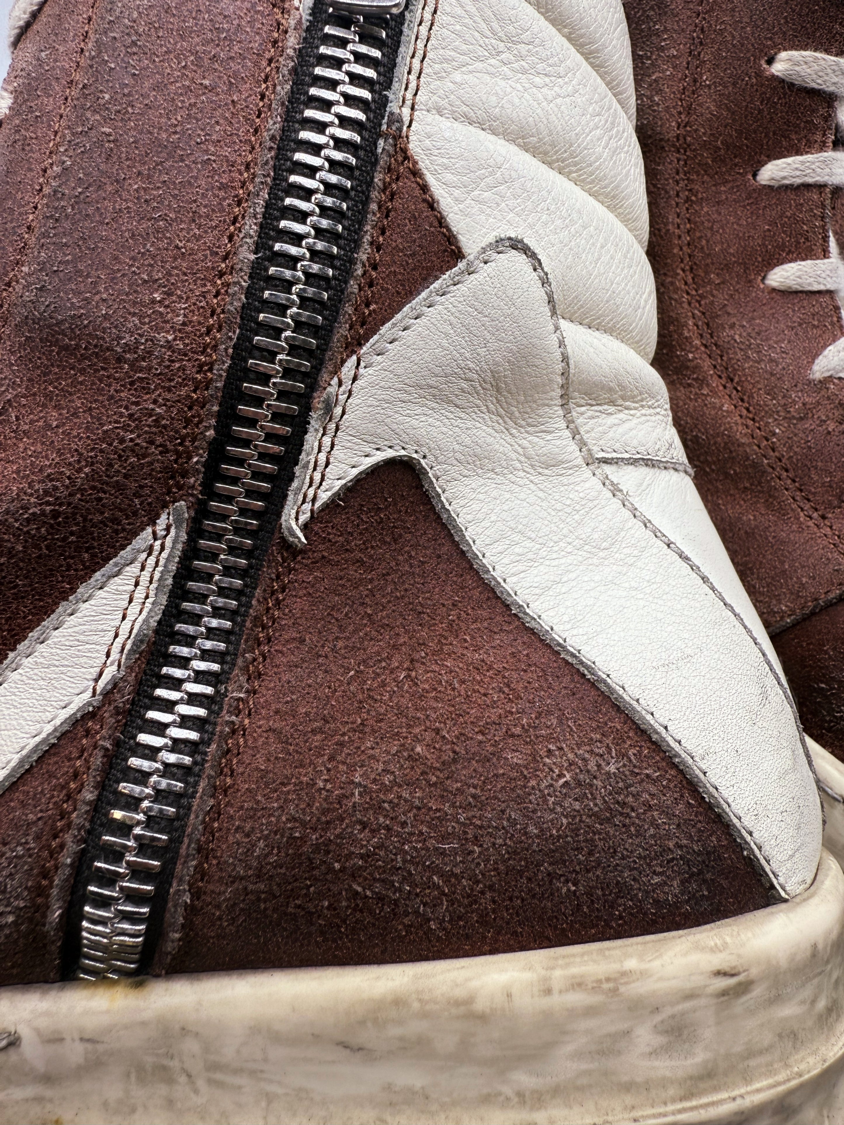 AW14 Rick Owens Blood/Brown Suede Geobasket Sneakers