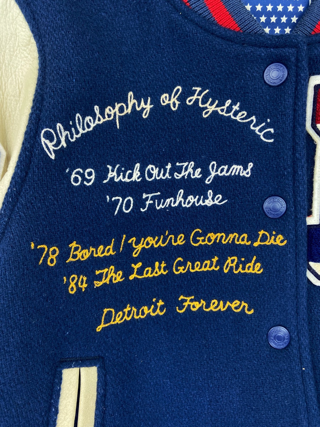 Hysteric Glamour “Detroit” Blue Patched Leather Varsity Jacket
