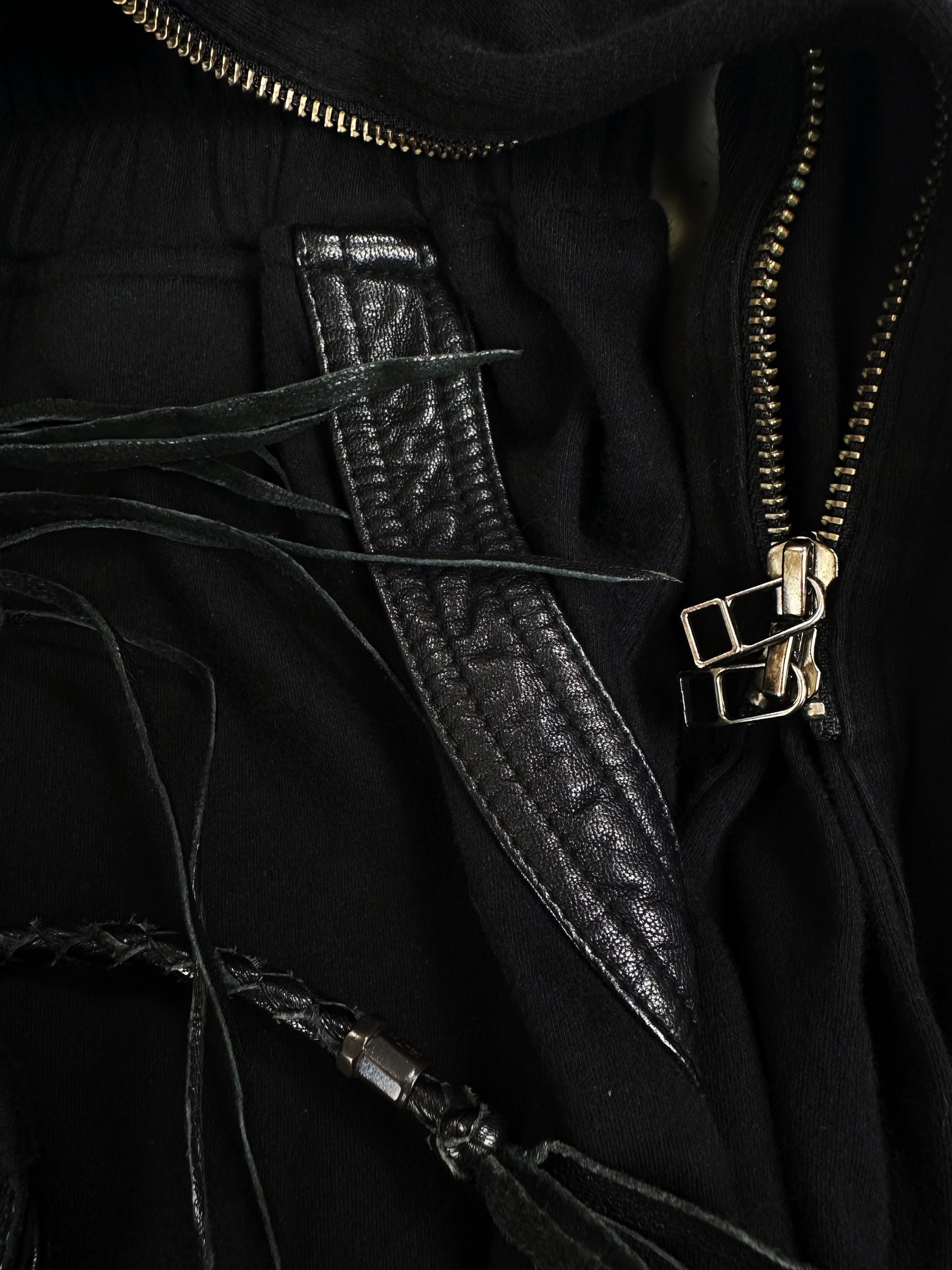 14th Addiction Black Leather Bondage Strap Zippered Pants