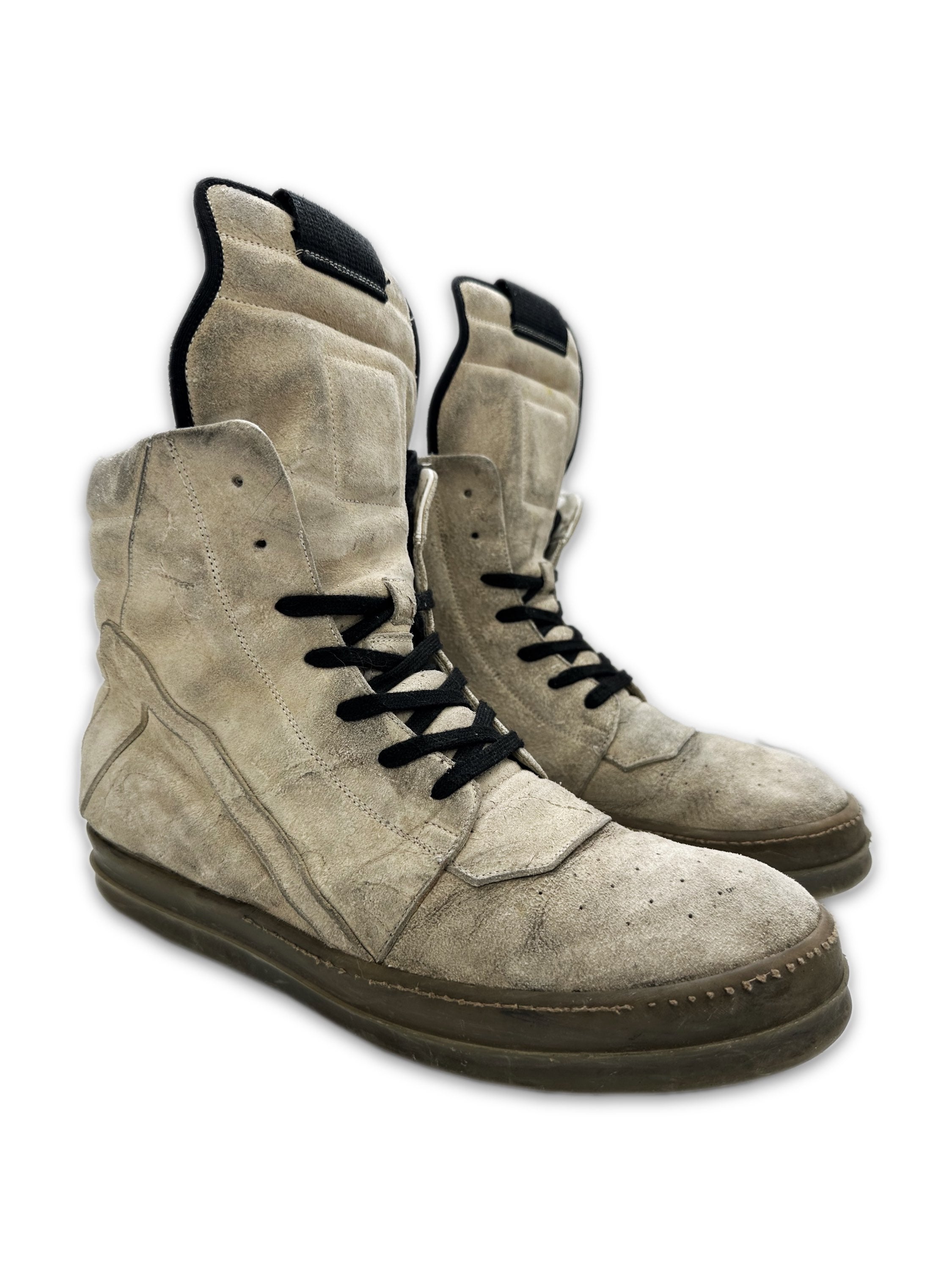 Rick Owens Beige High Tongue Suede Geobasket Sneakers