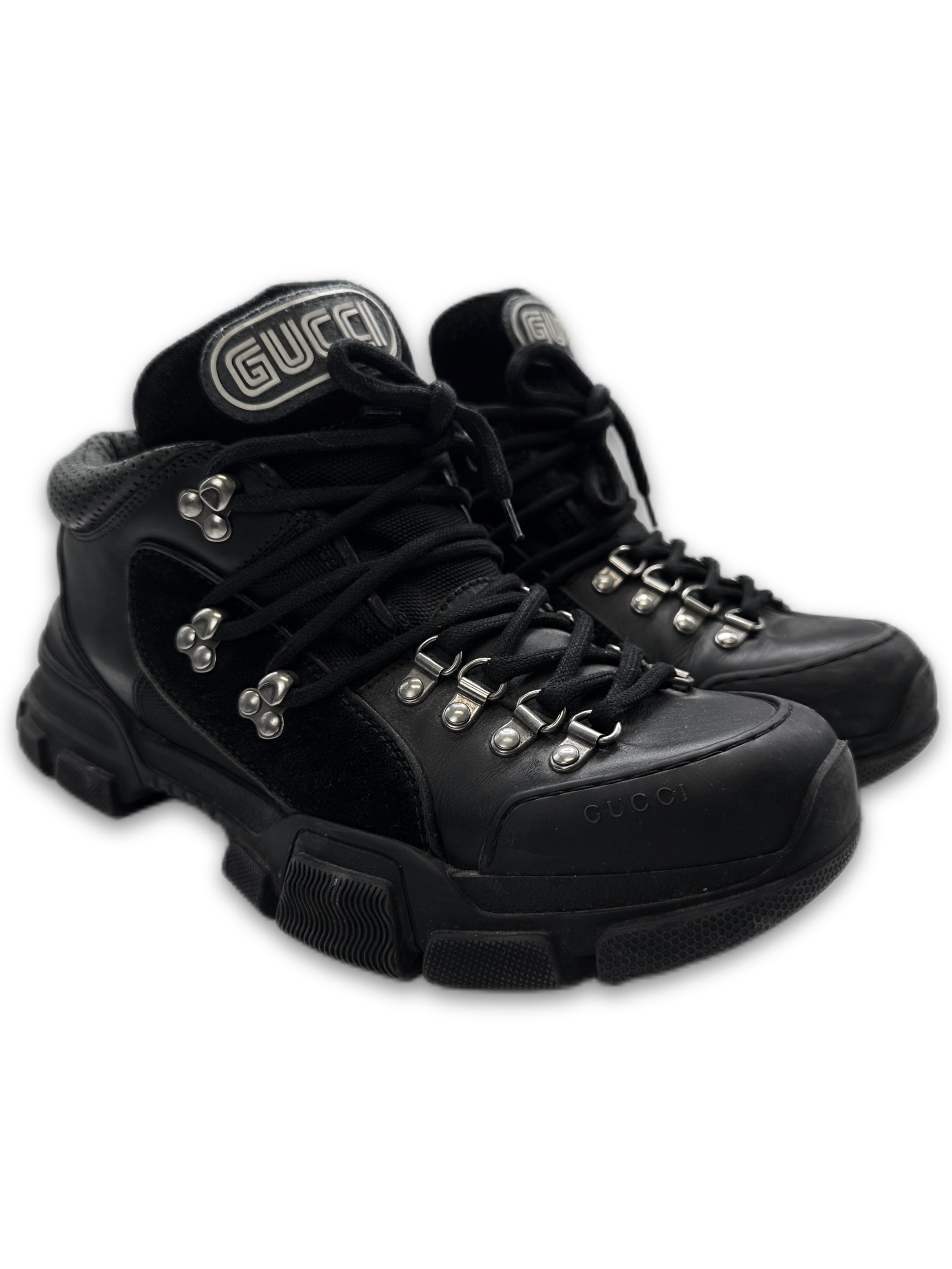 Gucci ‘Flashtrek’ Black Leather Low-top Logo Hiking Shoes