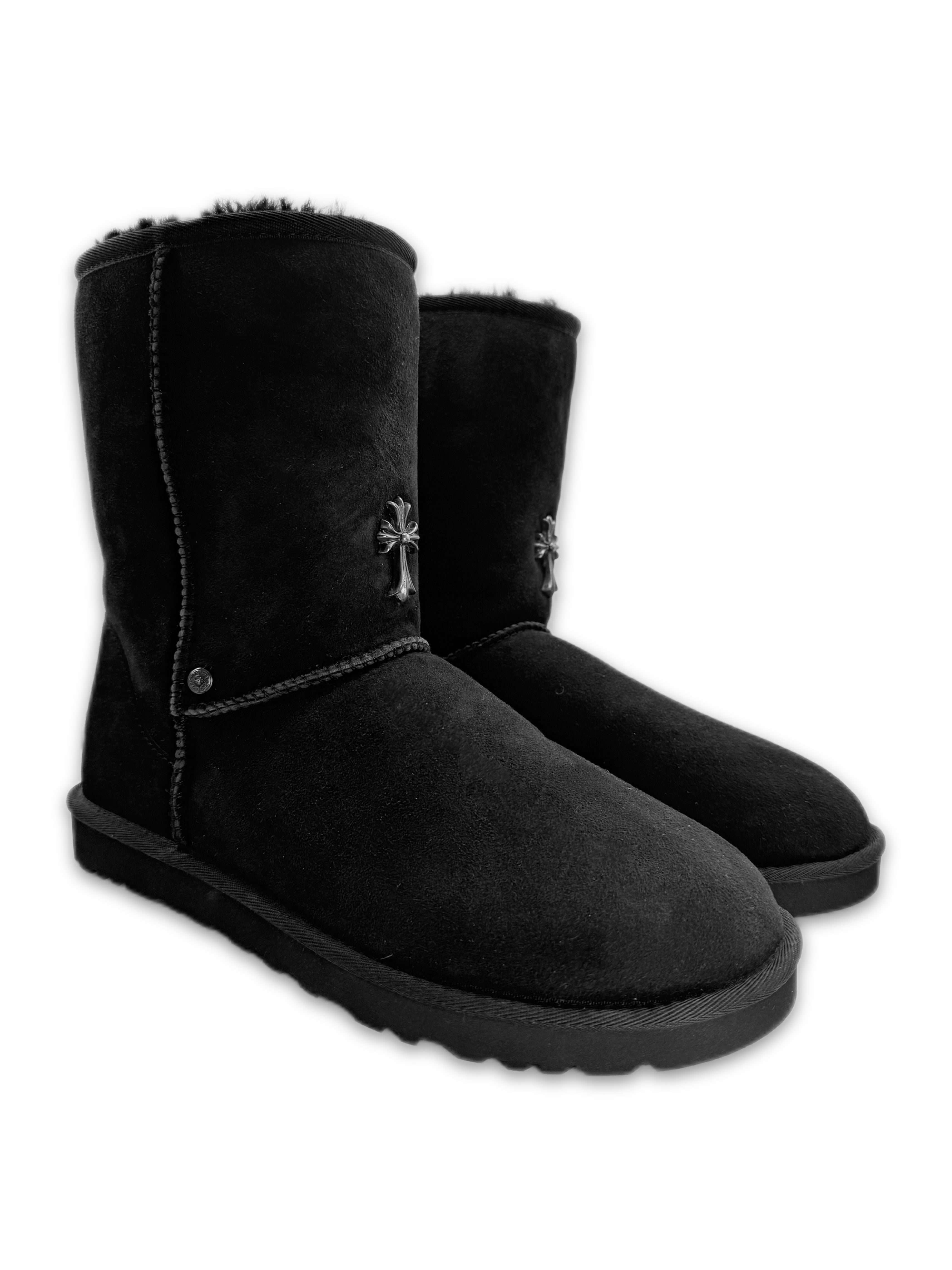 Chrome Hearts x Uggs Suede Fur Lined .925 Silver Cross Boots