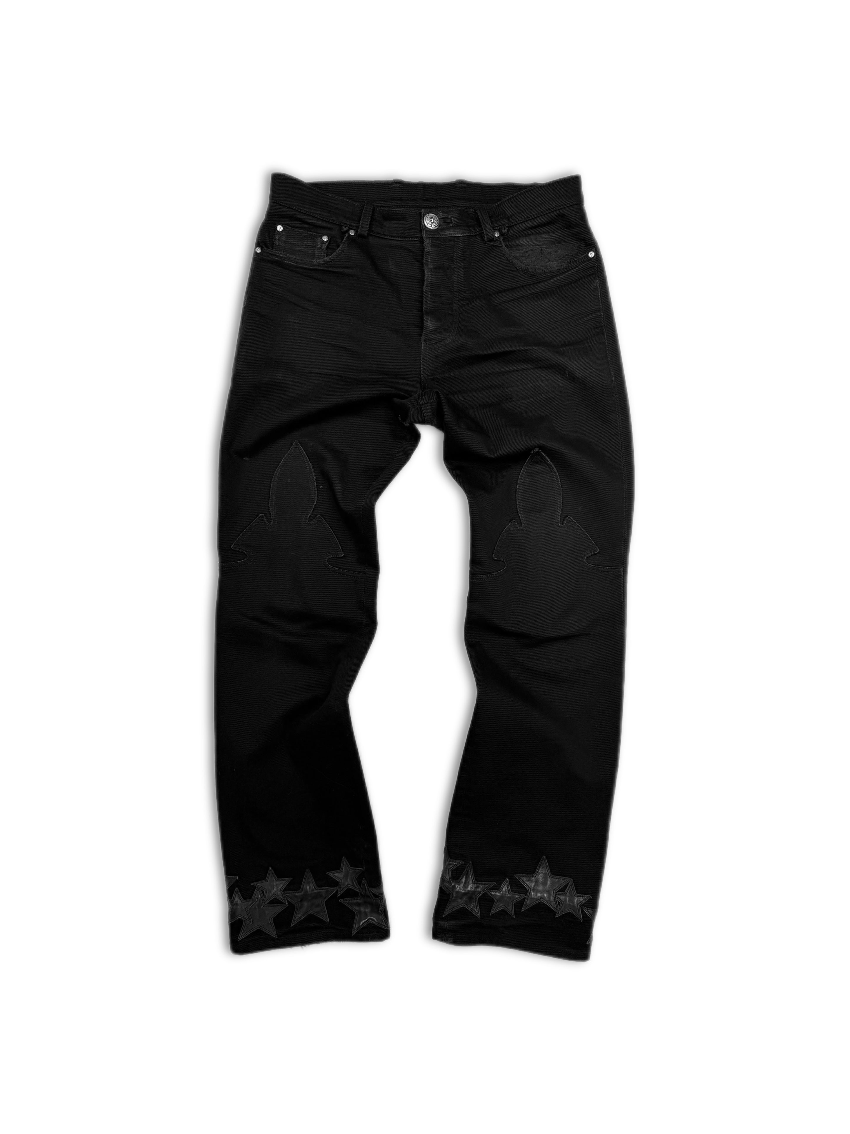 Chrome Hearts 22 Star Patch Fleur Knee Black Denim Jeans