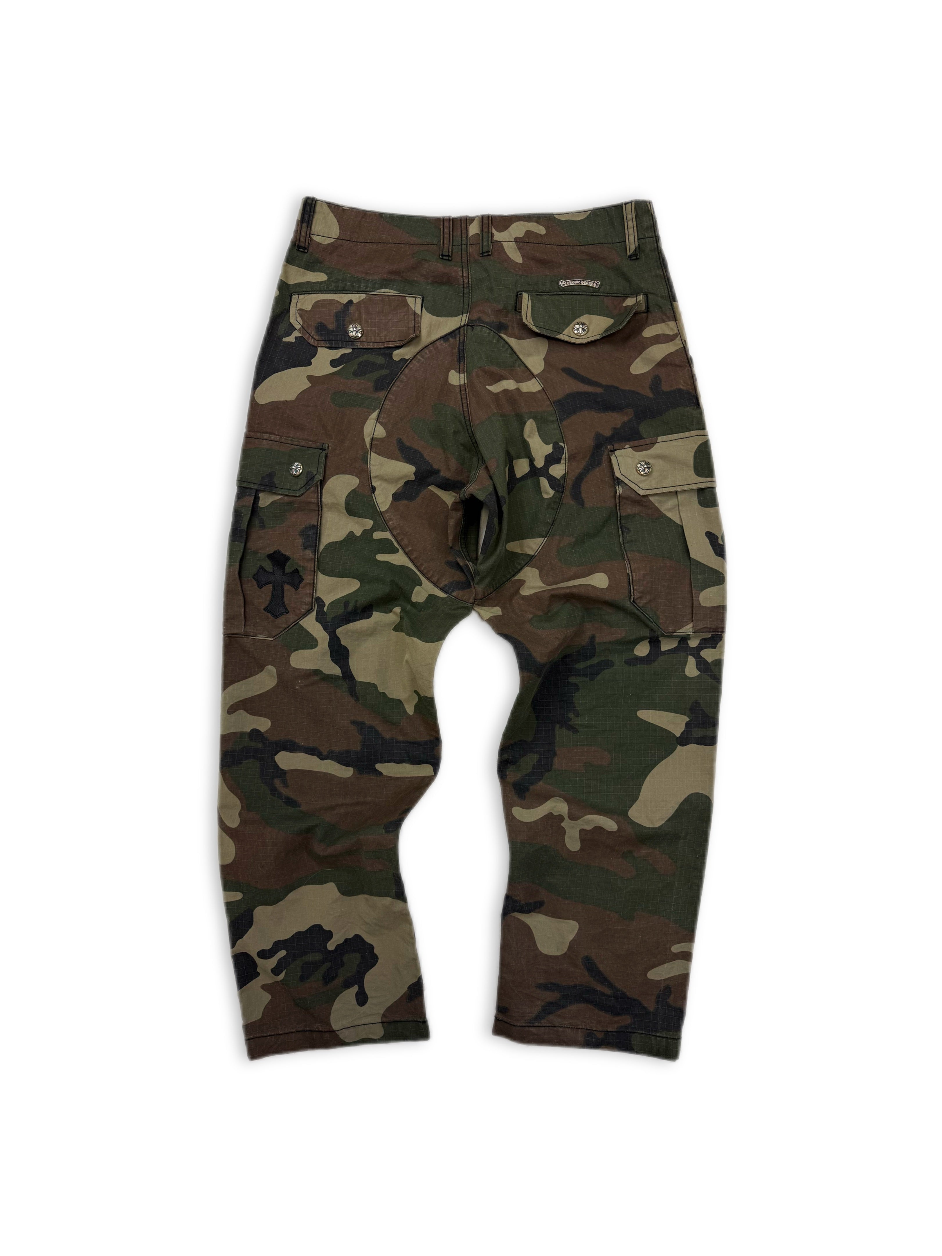 Chrome Hearts Leather Cross Patch Camo Multi Pocket Cargo Pants