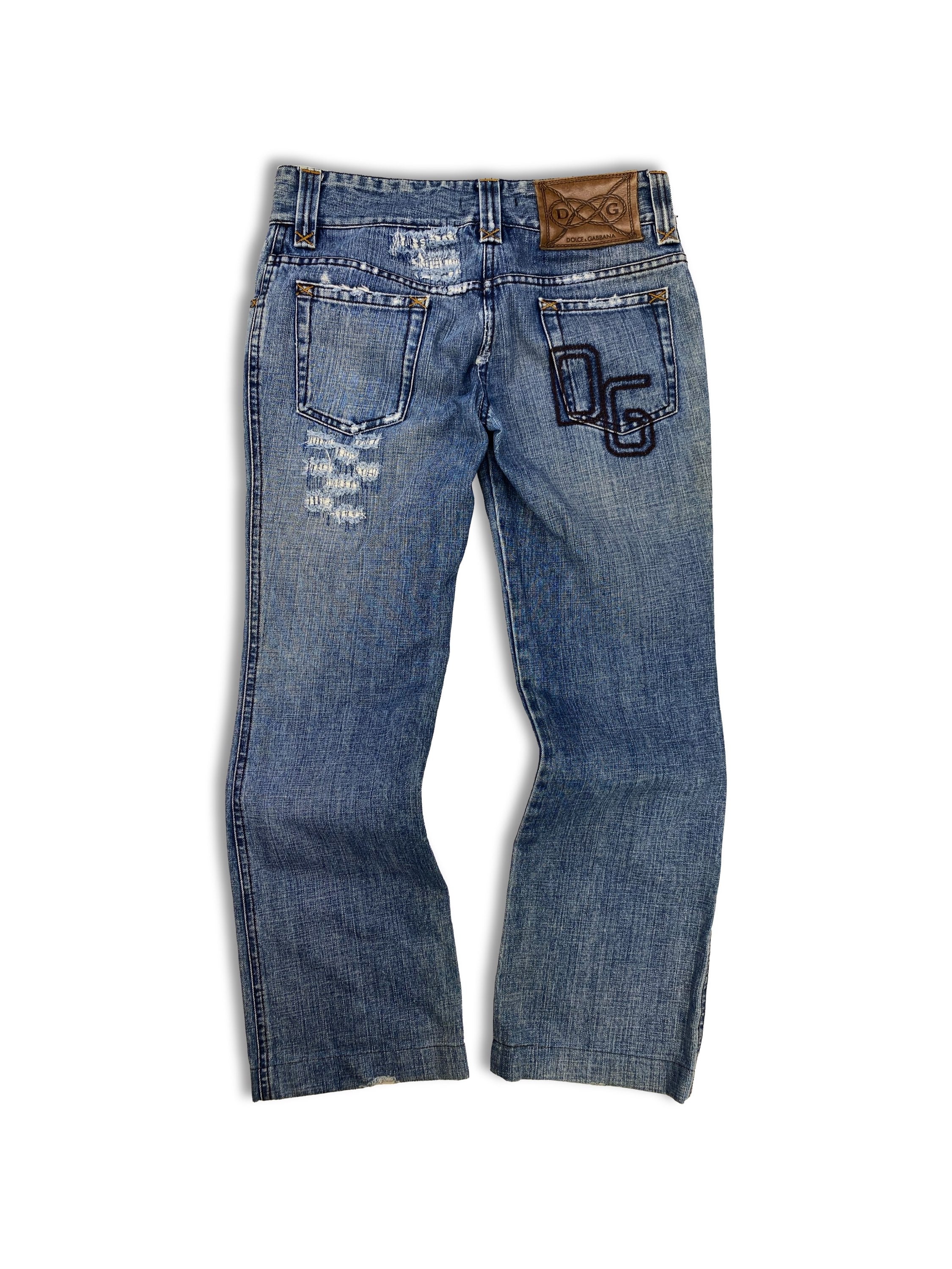 Dolce & Gabbana Distressed Embroidered Light Wash Denim Jeans