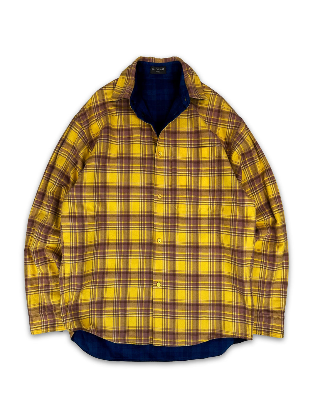 AW22 Balenciaga Reversible Oversized Yellow/Blue Plaid Flannel Jacket