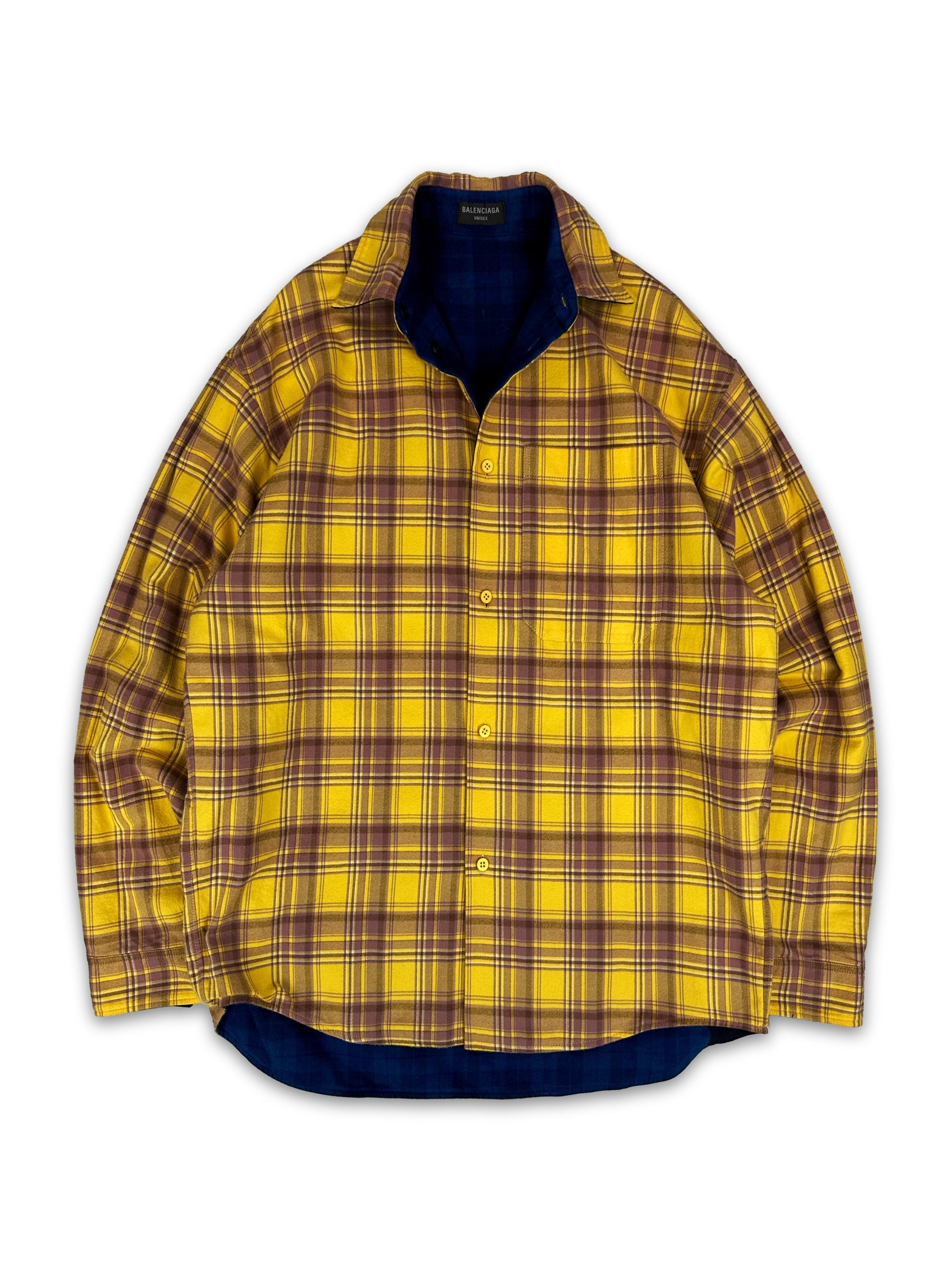 AW22 Balenciaga Reversible Oversized Yellow/Blue Plaid Flannel Jacket