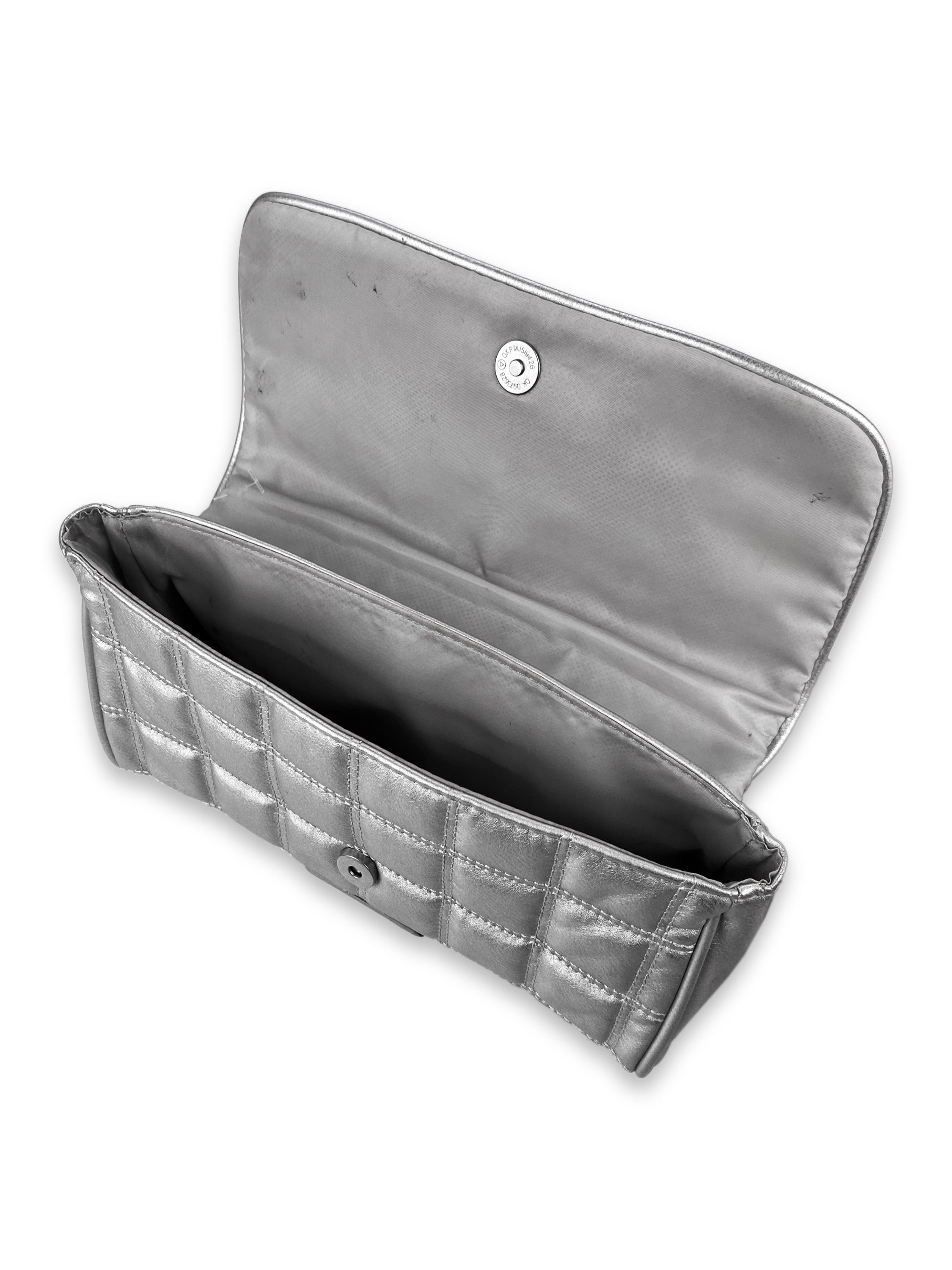 00s Givenchy Quilted Logo Metallic Silver Clutch Bag