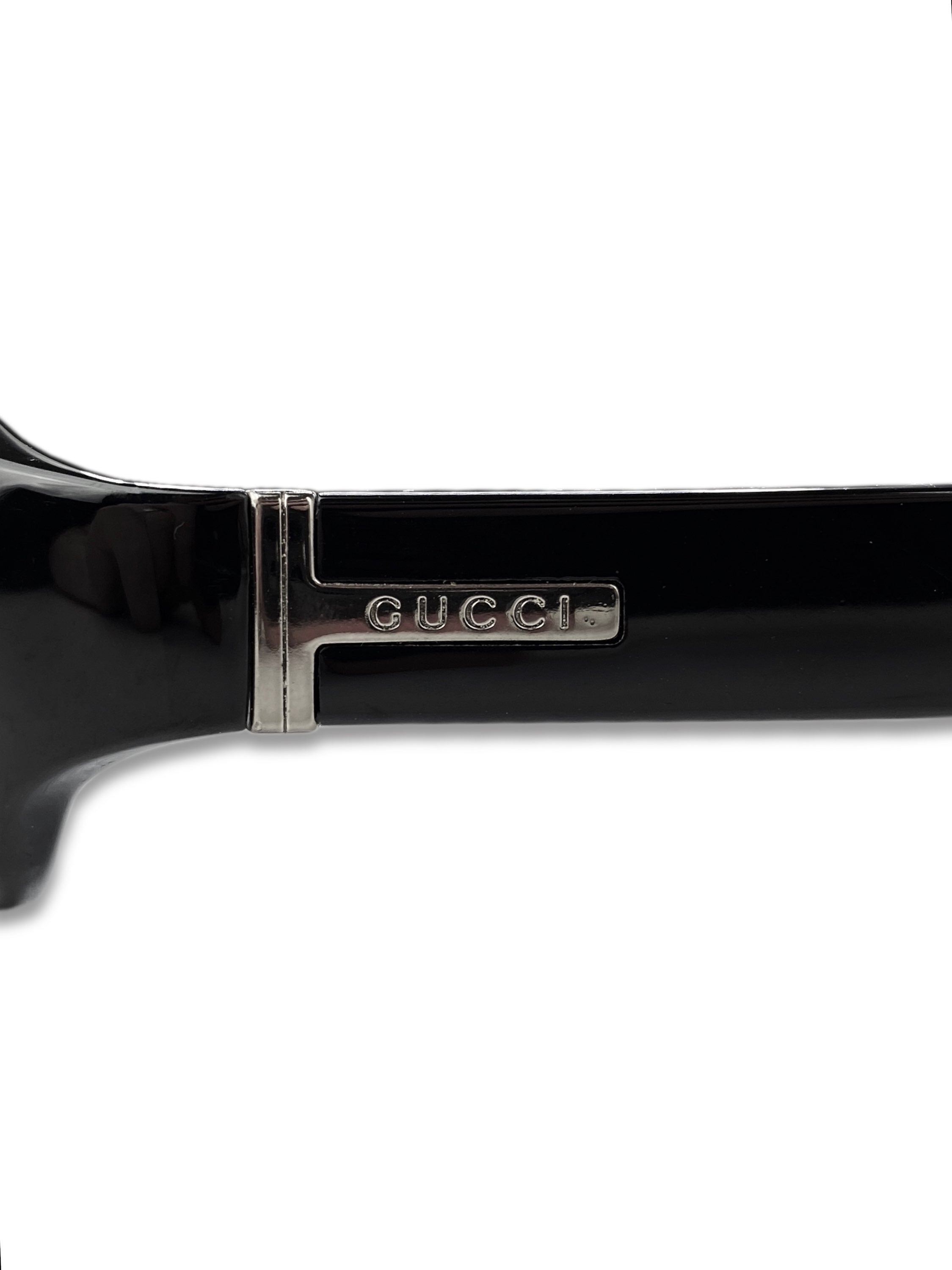 Gucci Rounded Frame Metallic Etched Logo Green Tint Sunglasses