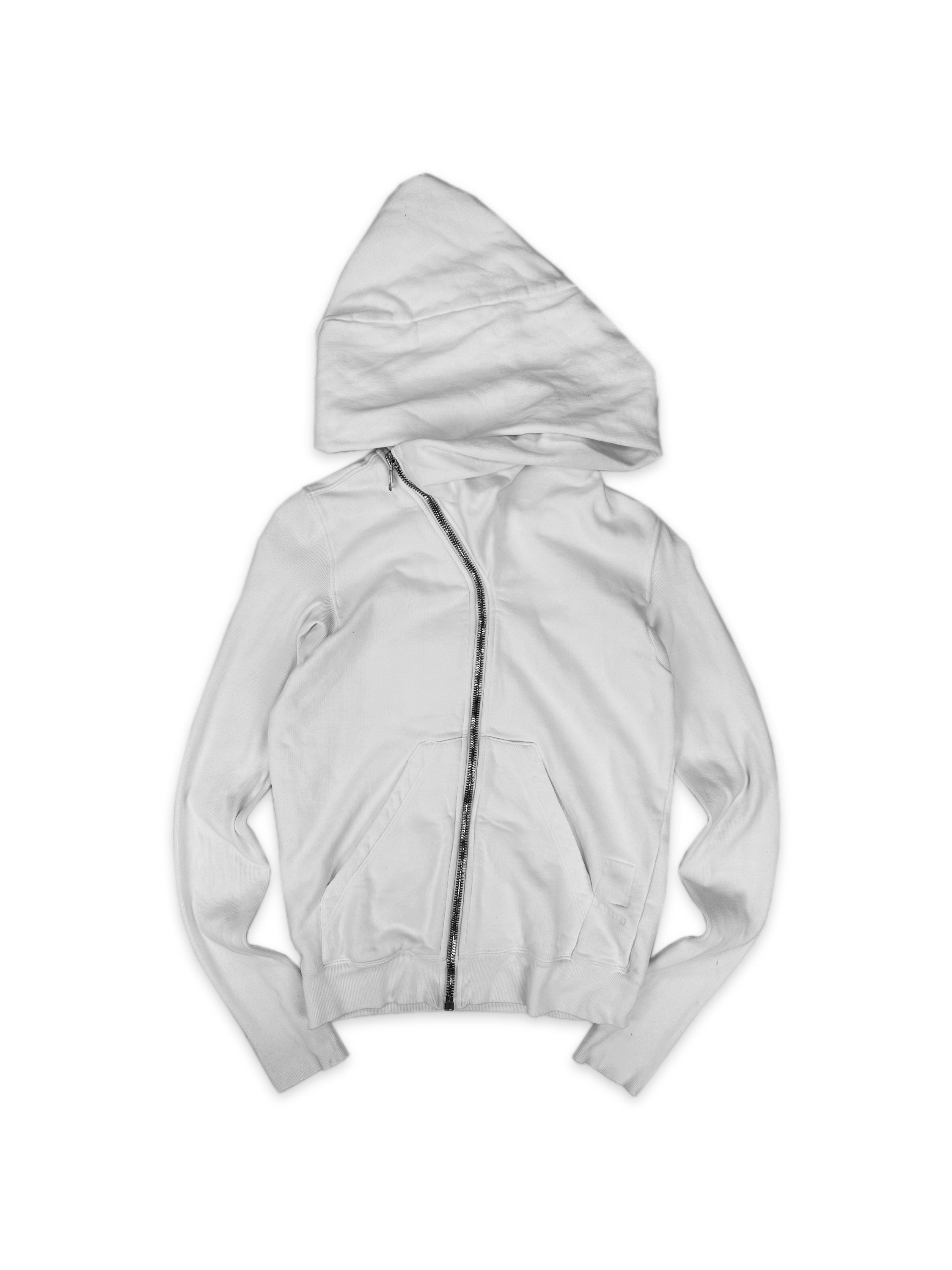 SS18 Rick Owens ‘Mountain’ Asymmetric Zip White Wizard Hoodie