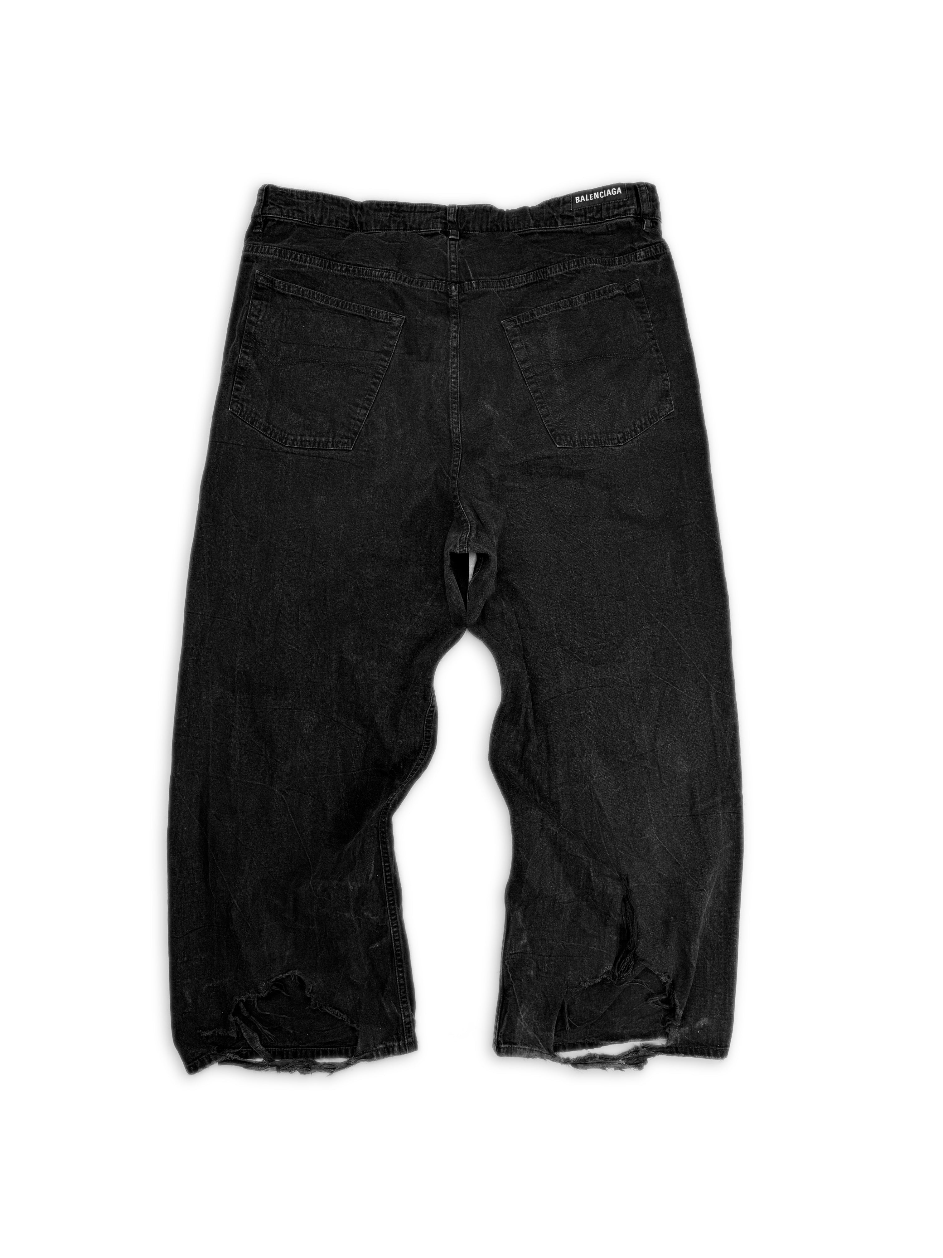 AW23 Balenciaga Drawstring Wide Leg Washed Black Denim