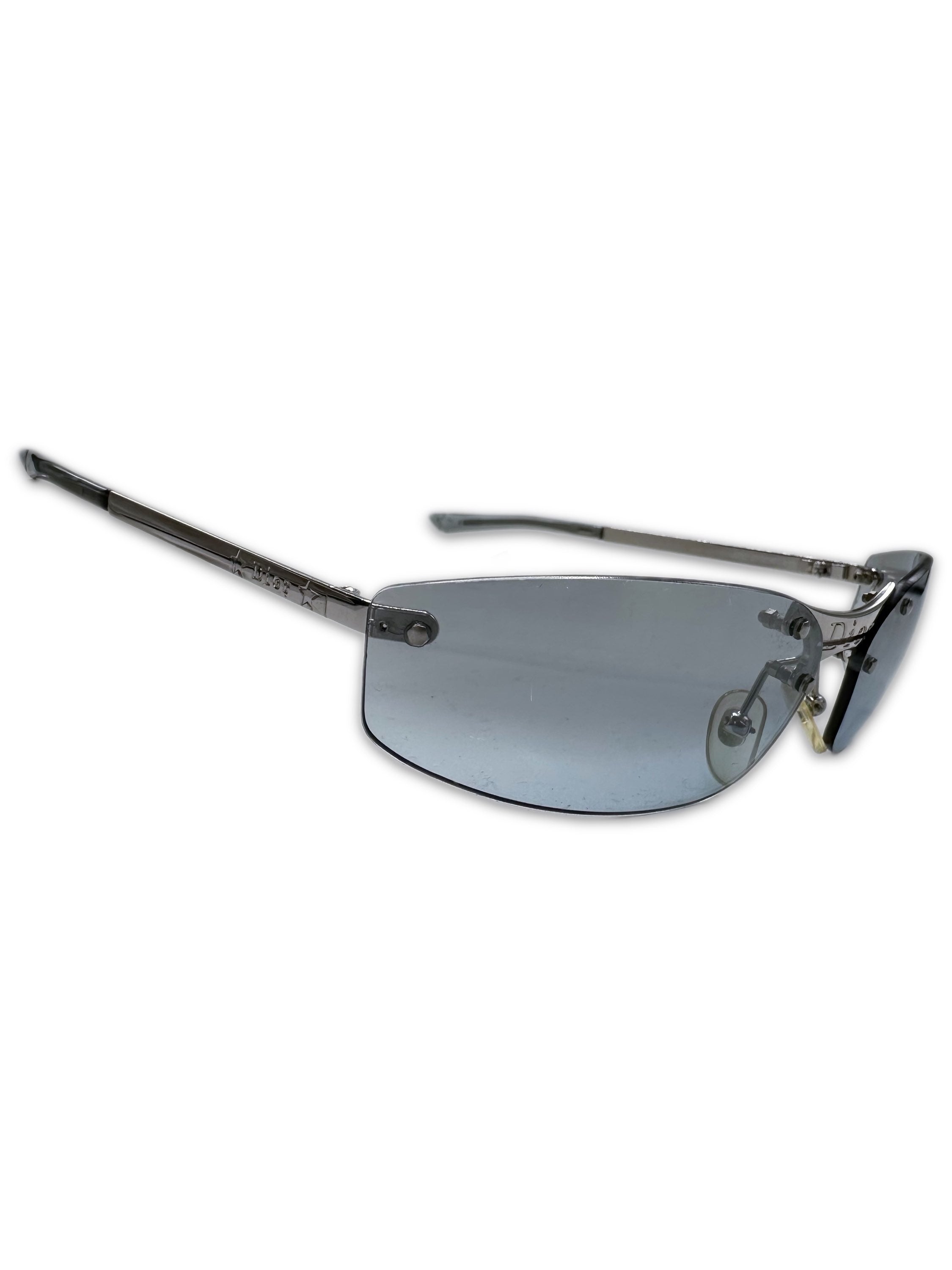 00s Dior ‘Star’ Motif Blue Tint Rimless Sunglasses