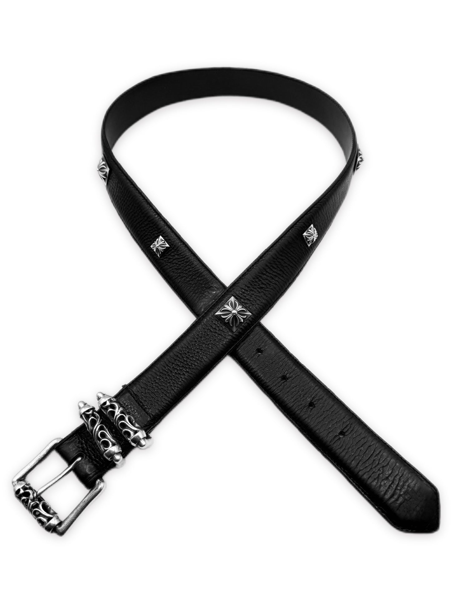 Chrome Hearts Pyramid Studded Lambskin Leather Black Roller Belt