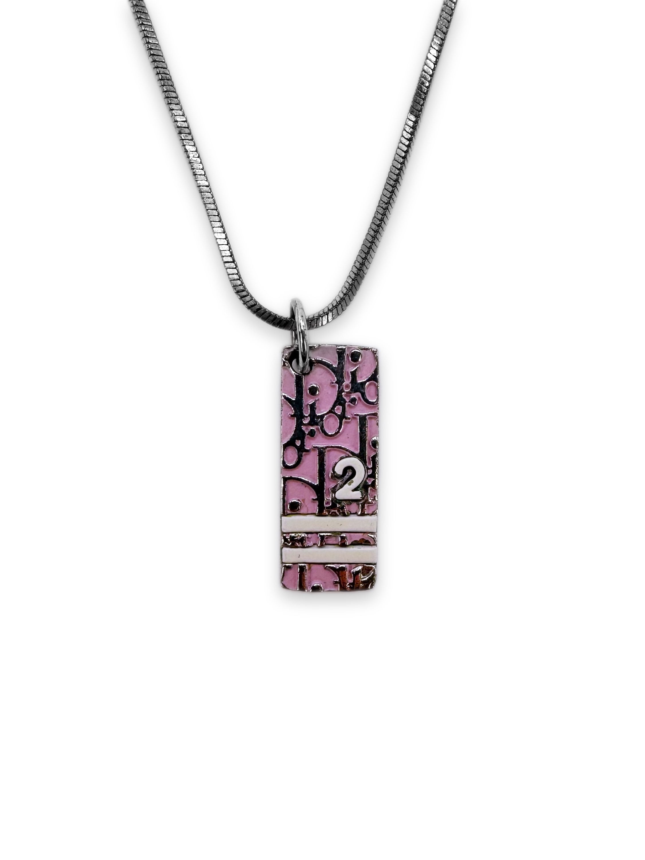 00s Dior ‘2’ Pink Trotter Monogram Necklace