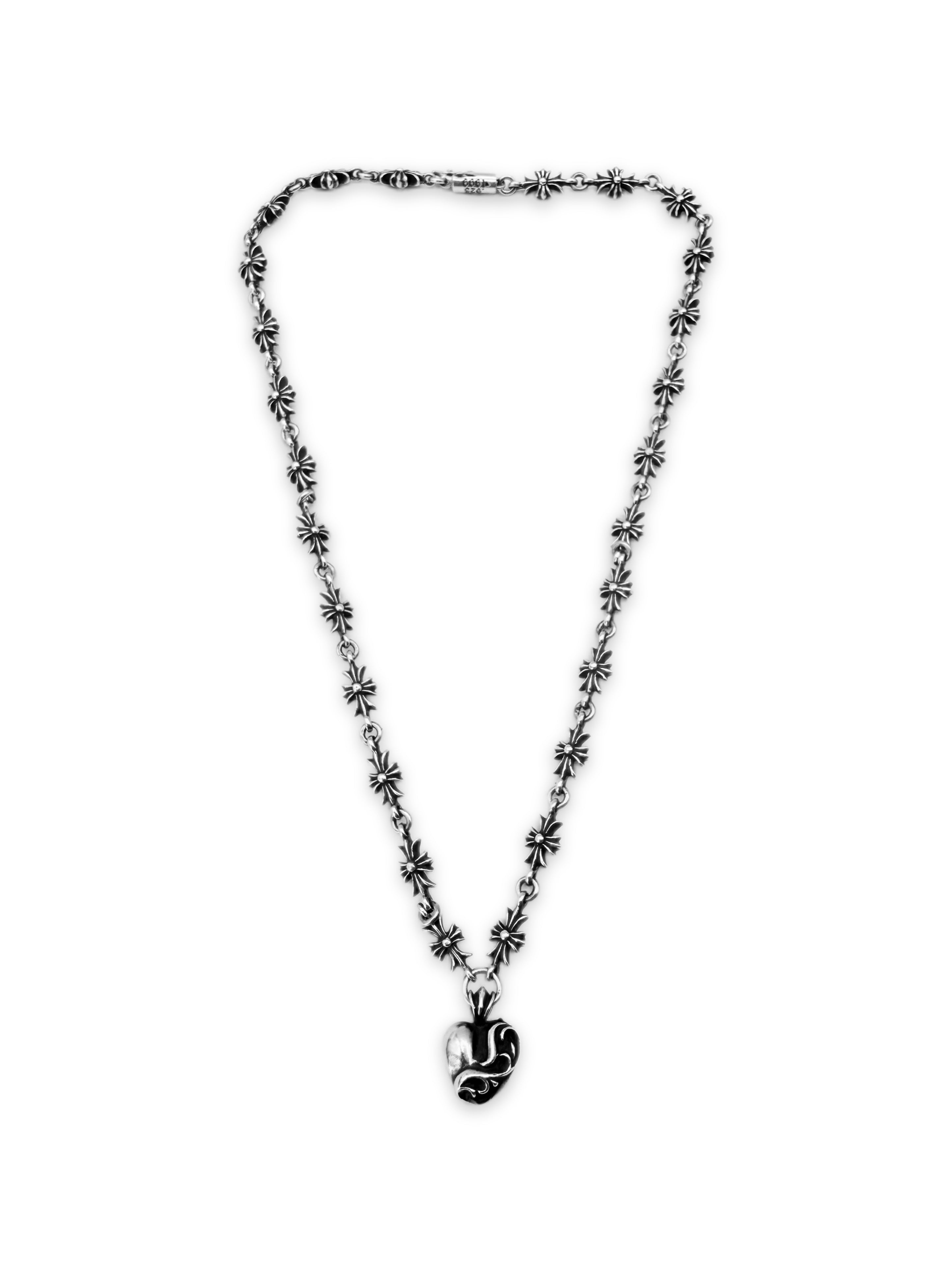 Chrome Hearts Tiny E Heart Pendant Cross Chain Necklace