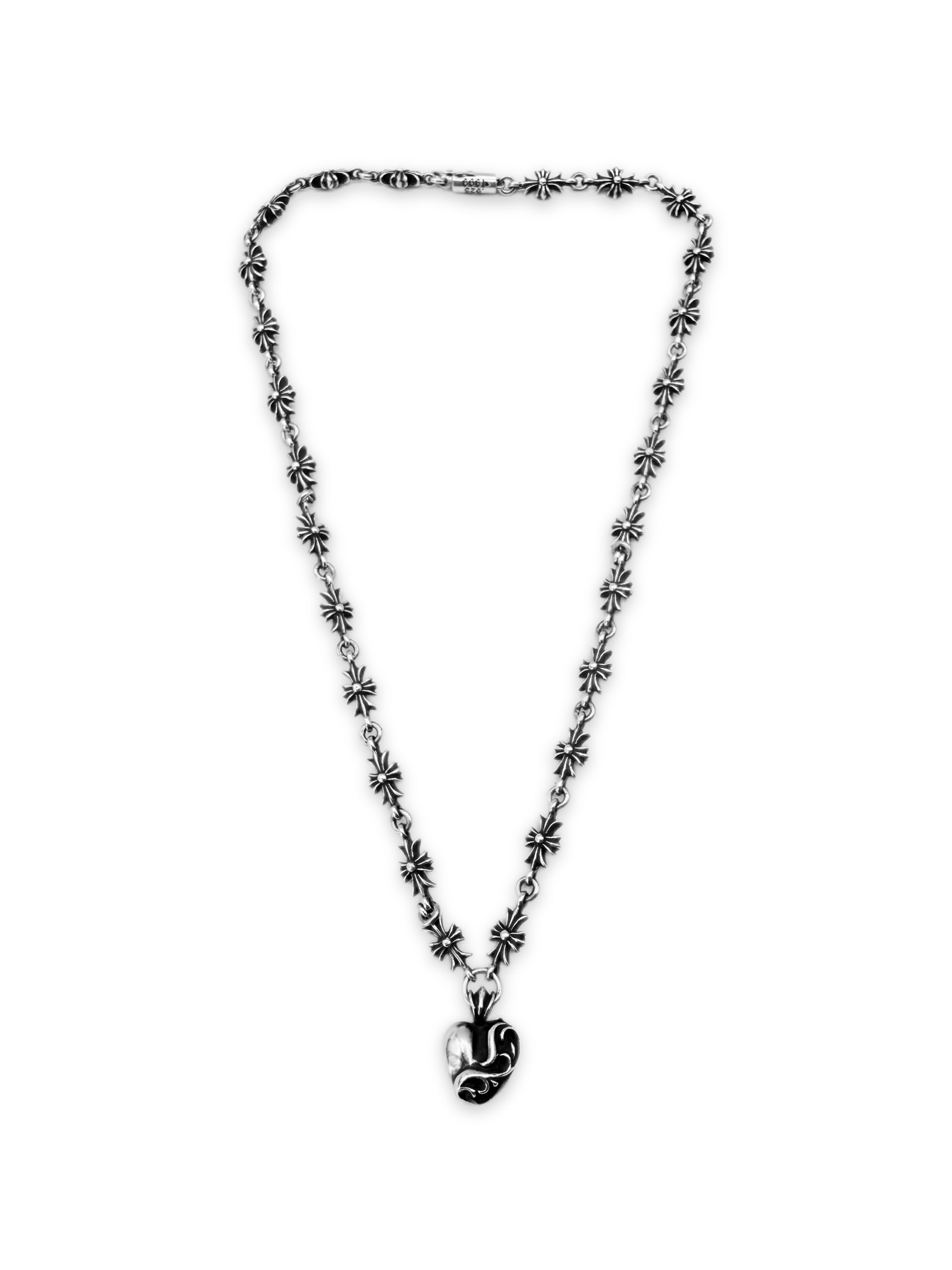 Chrome Hearts Tiny E Heart Pendant Cross Chain Necklace