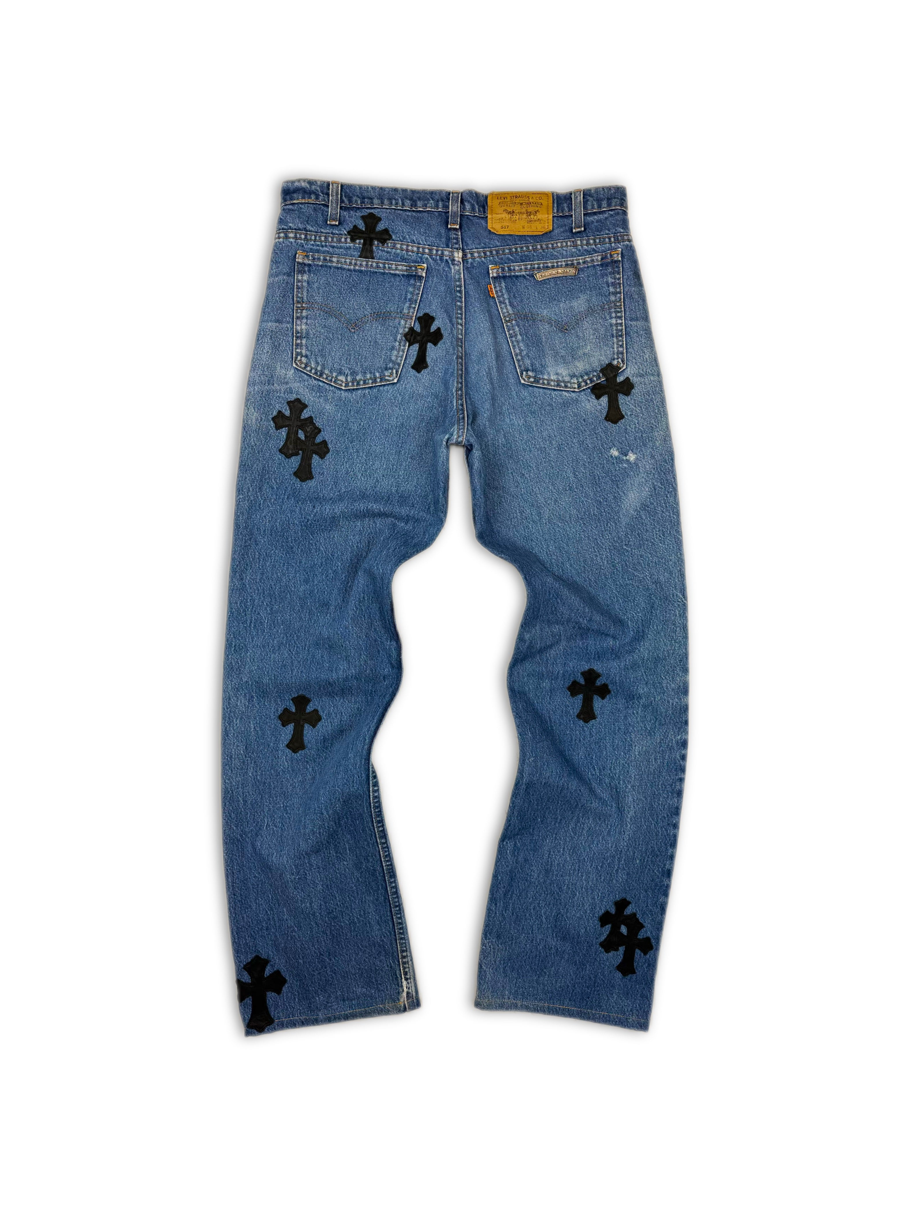 Chrome Hearts Levi’s 517 Orange 20 Cross Patch Light Wash Jeans