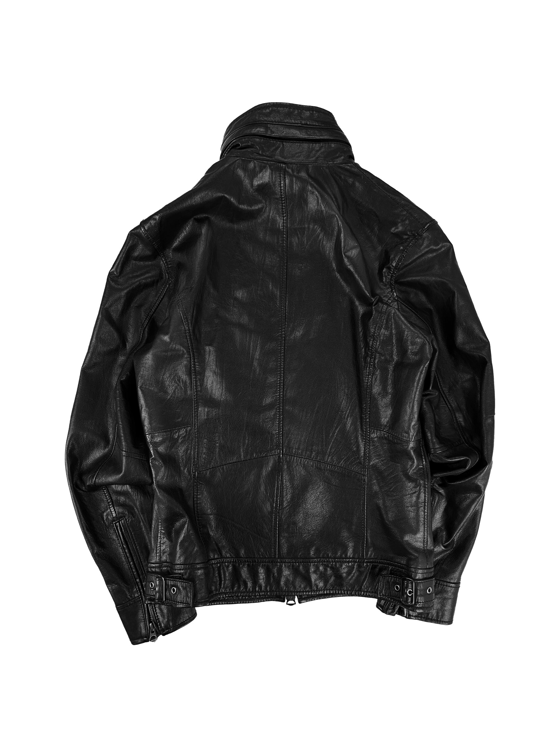 00s Tete Homme Multi Zip Black High Neck Leather Jacket