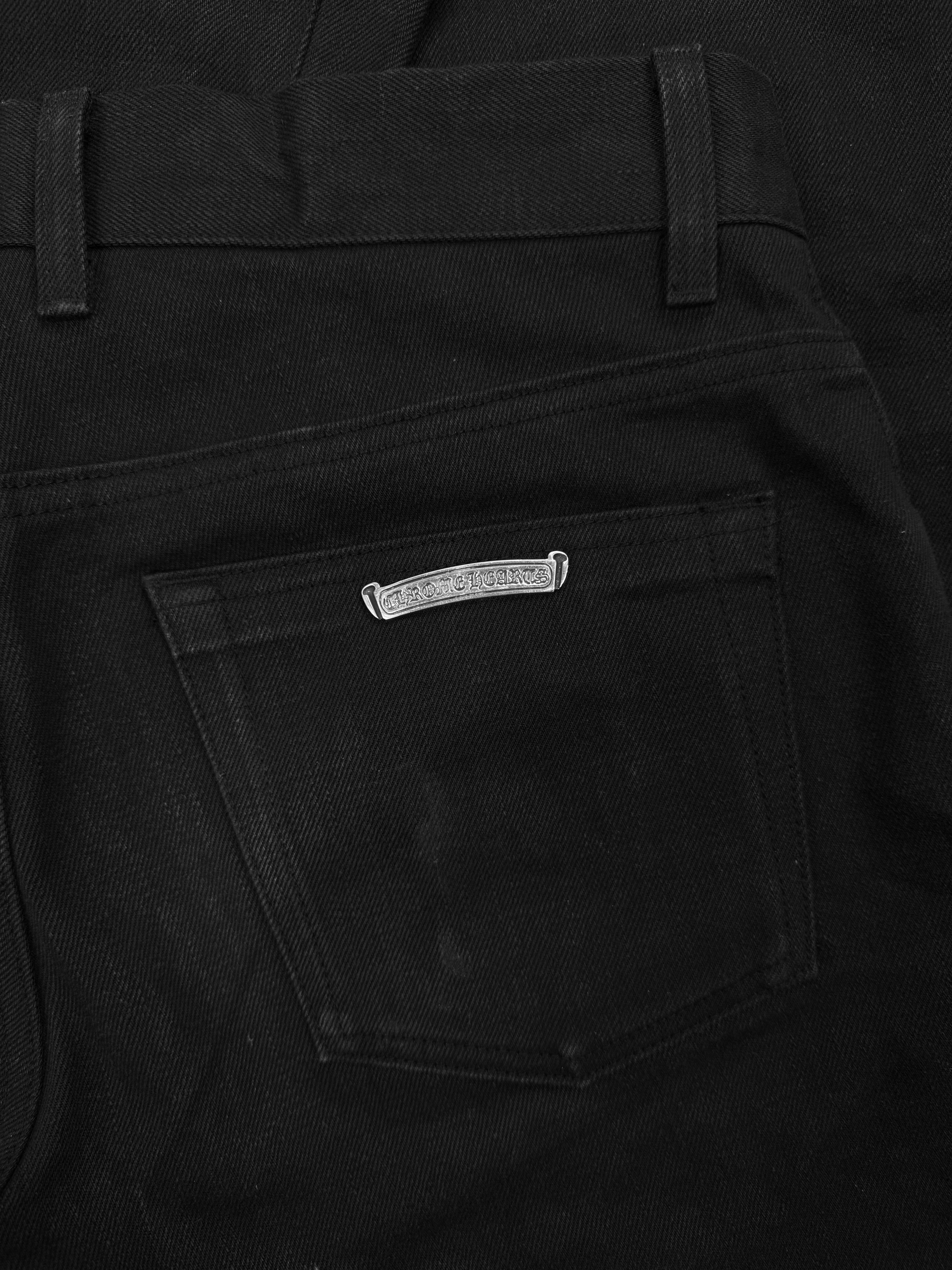 Chrome Hearts RS Flared Extra Long Black Raw Denim .925 Silver Jeans