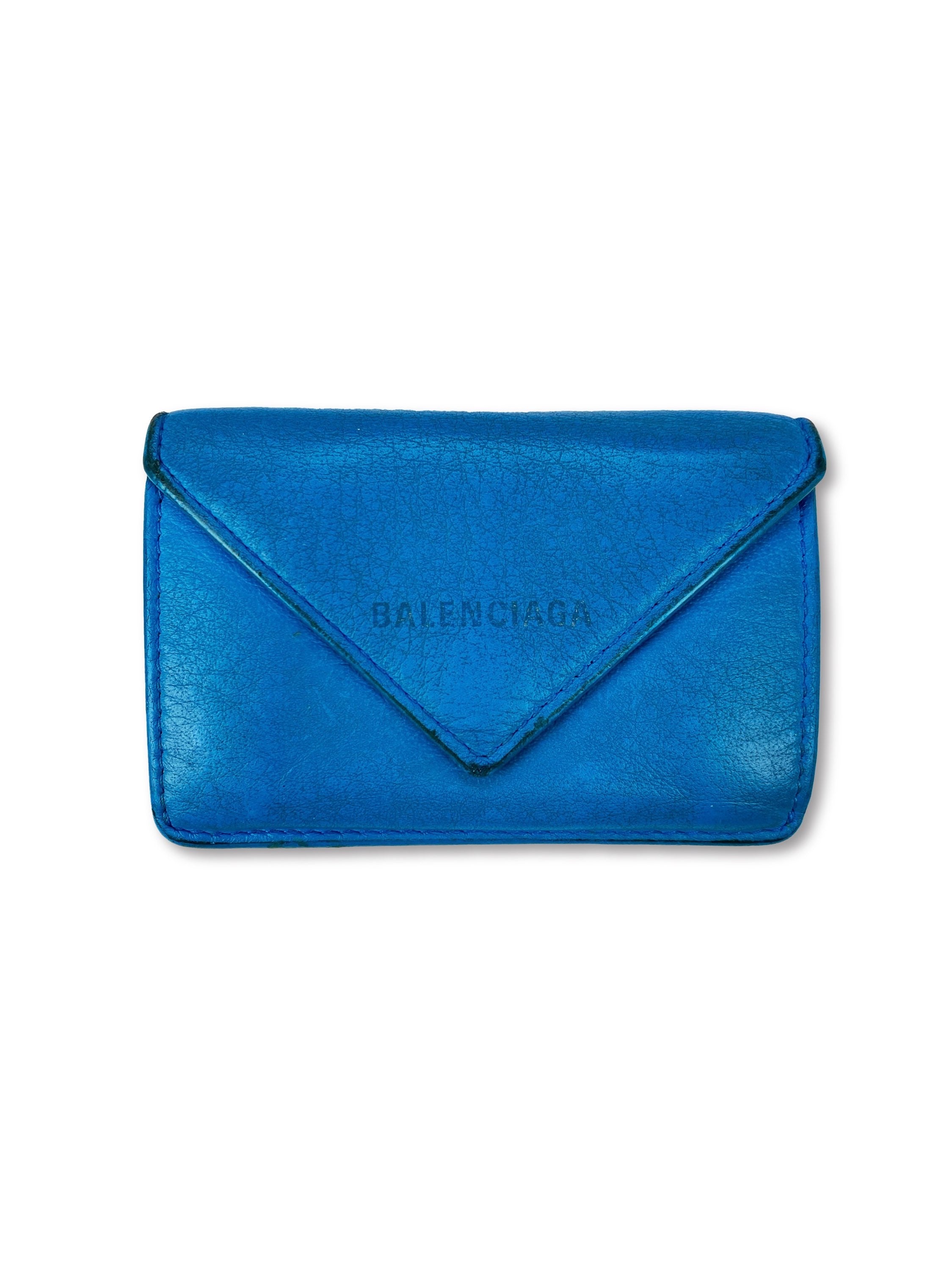 Balenciaga Electric Blue Embossed Logo Trifold Wallet