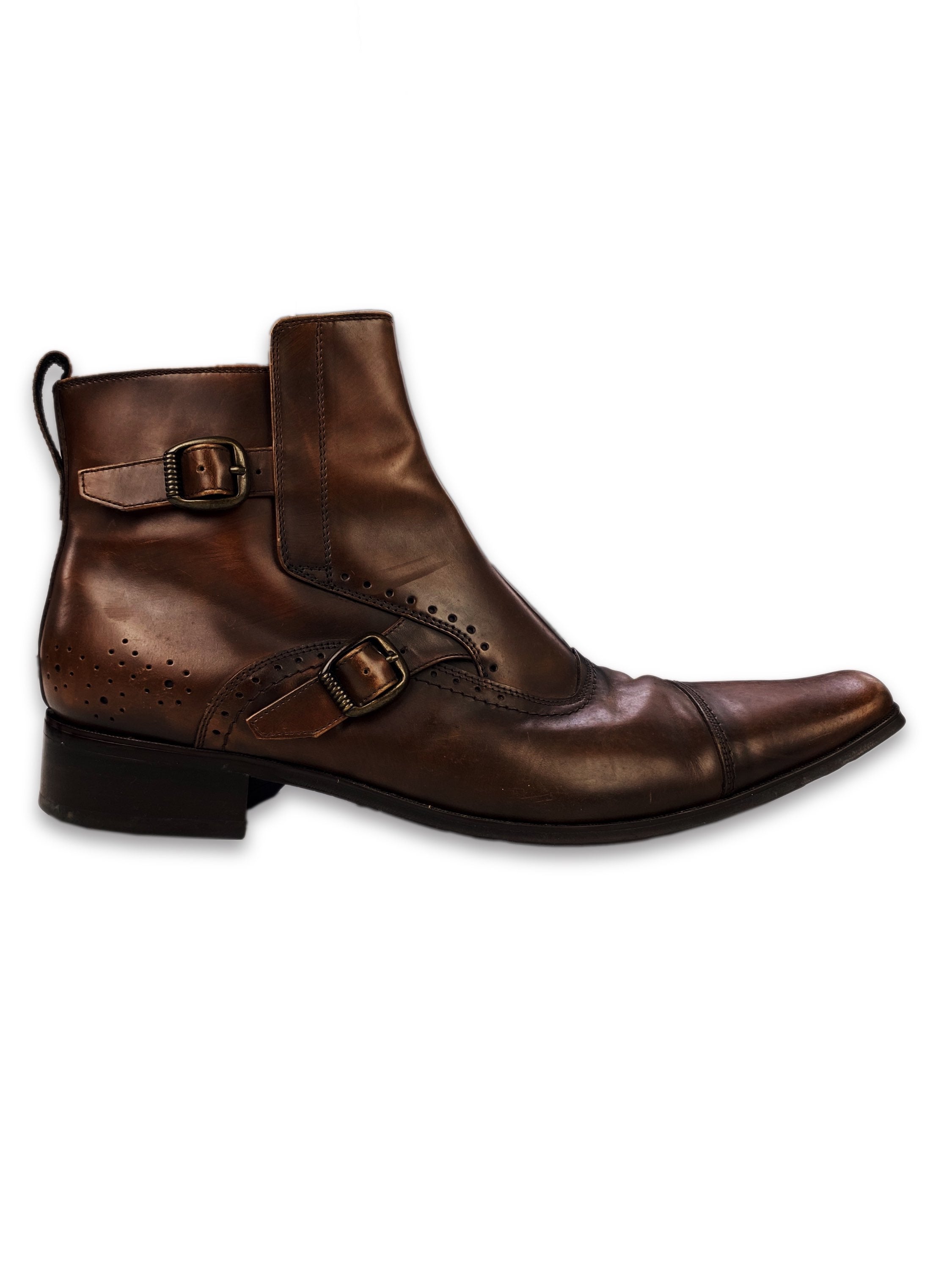 Katharine Hamnett Belted Side Zip Brown Leather Boots