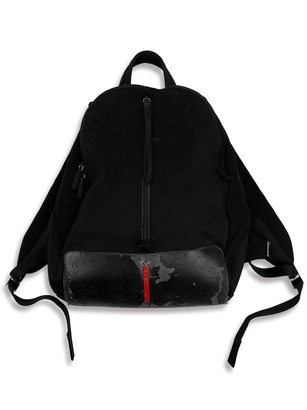 00s Prada Sport Black Nylon Linea Rossa Front Zip Backpack