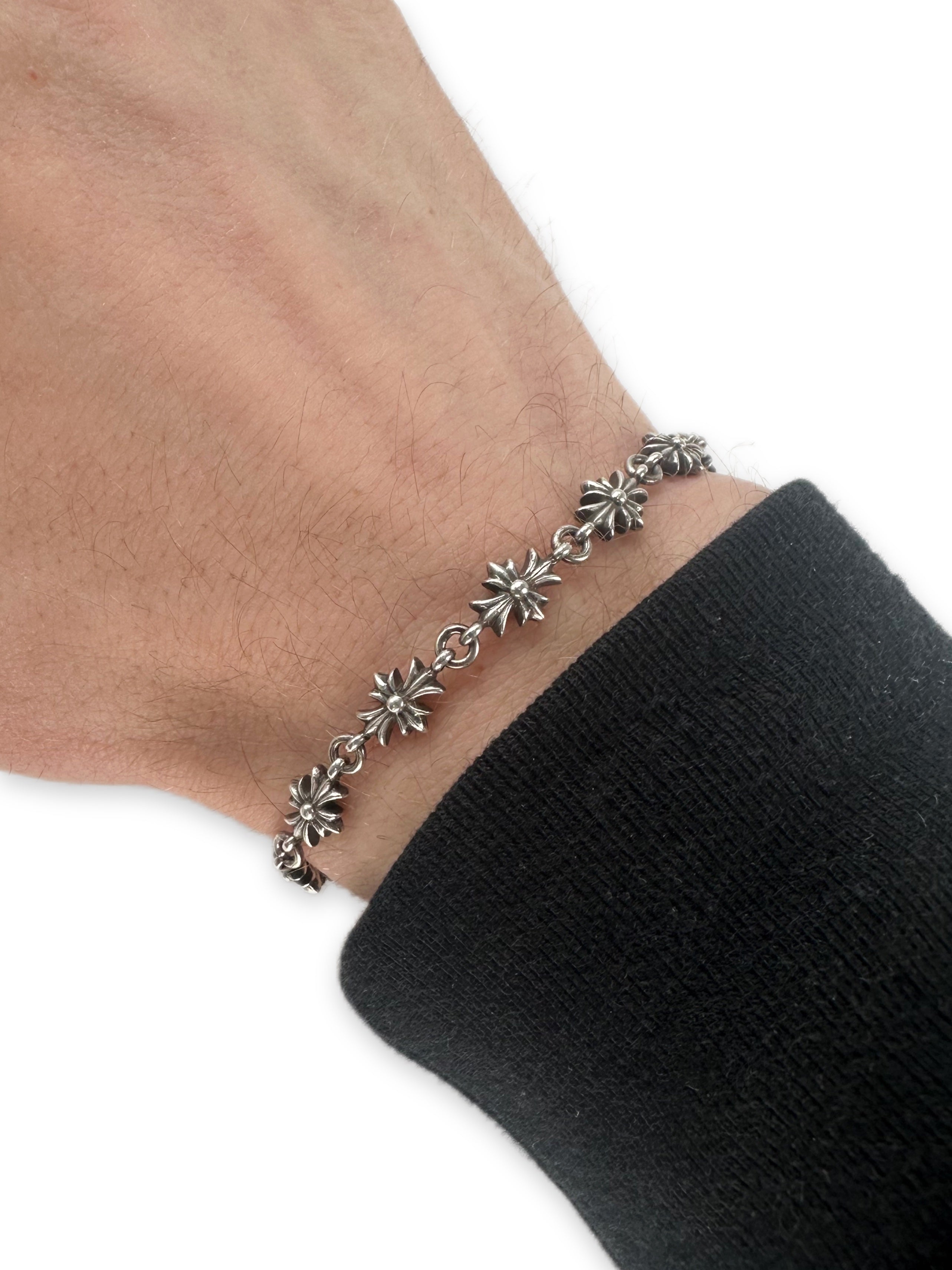 Chrome Hearts ‘Tiny E’ Cross .925 Silver 7.5 in Bracelet