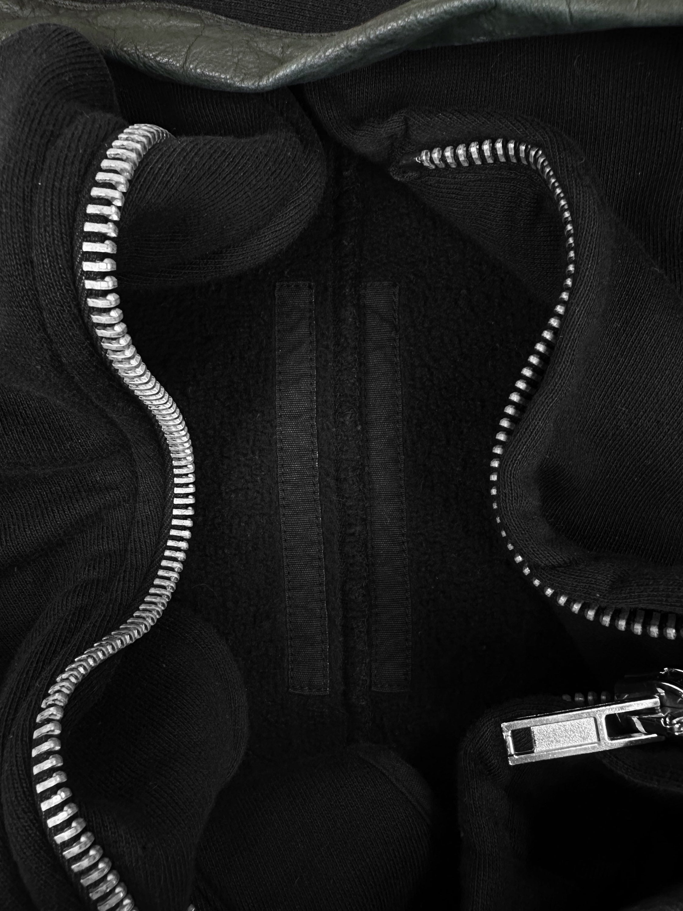 Rick Owens Leather Sleeve Asymmetric Zip Jacket