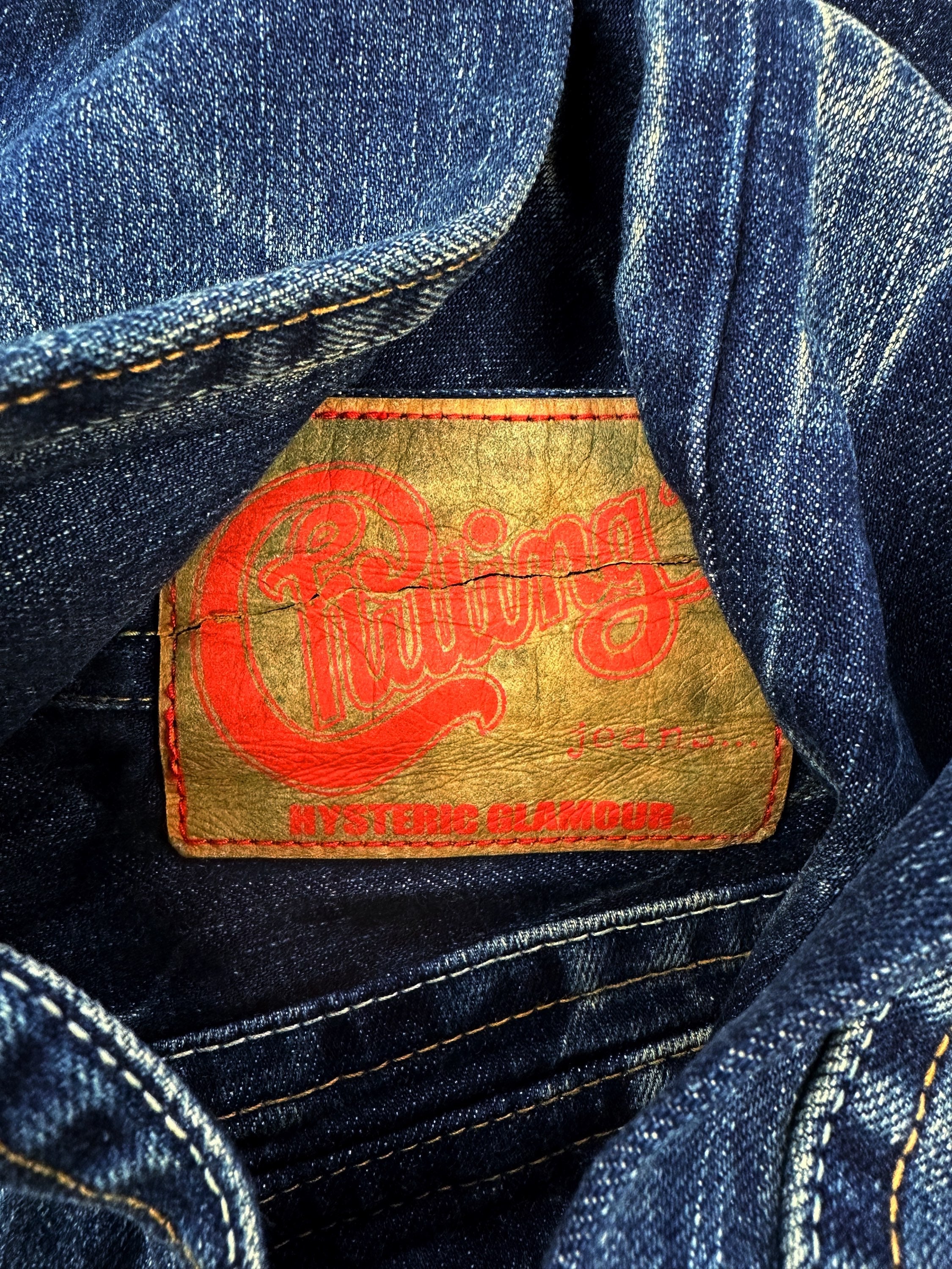 Hysteric Glamour Indigo Whiskered Cargo Pocket Flared Denim
