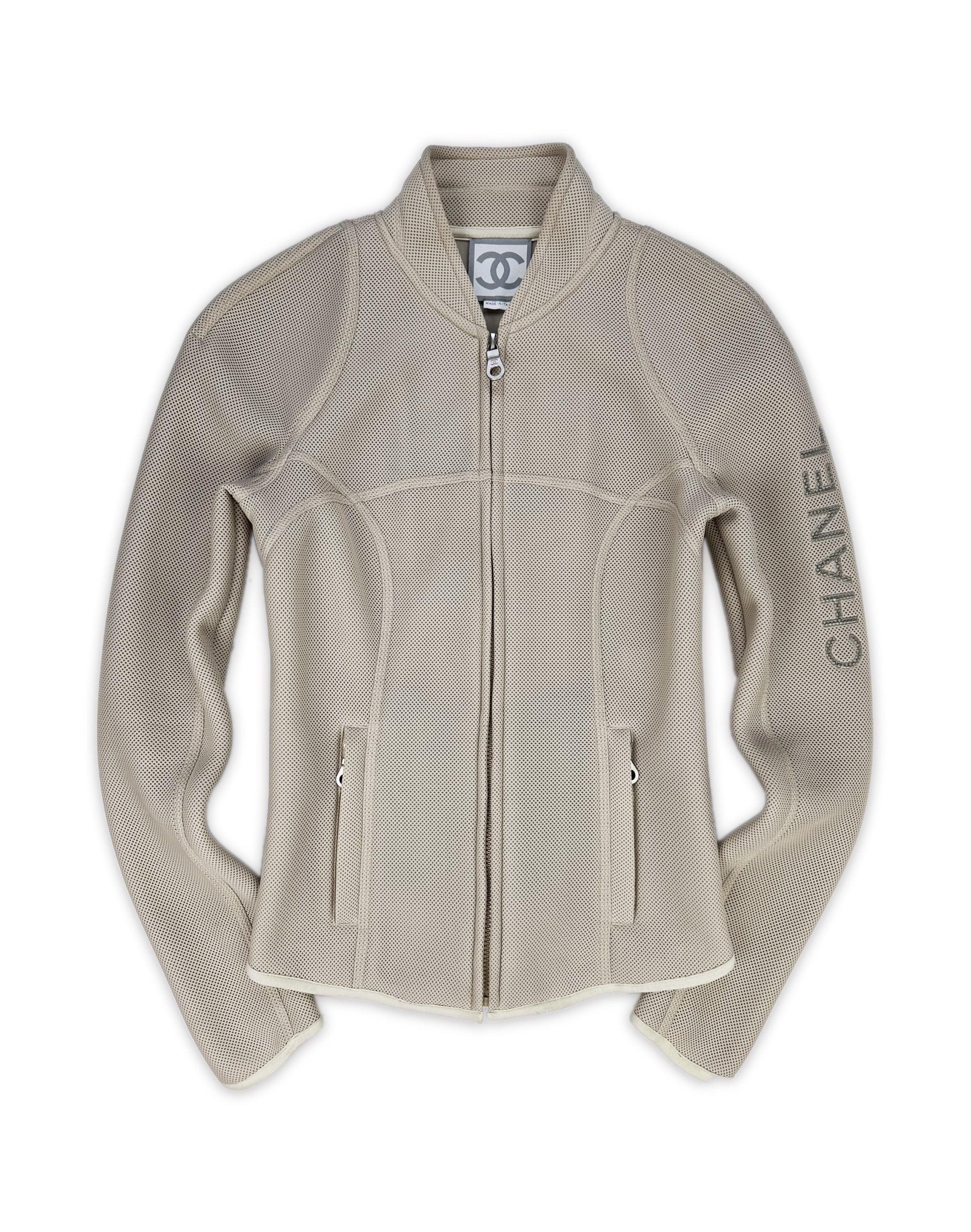 SS03 Chanel Identification ‘Sport’ Beige Logo Full-zip Mesh Jacket