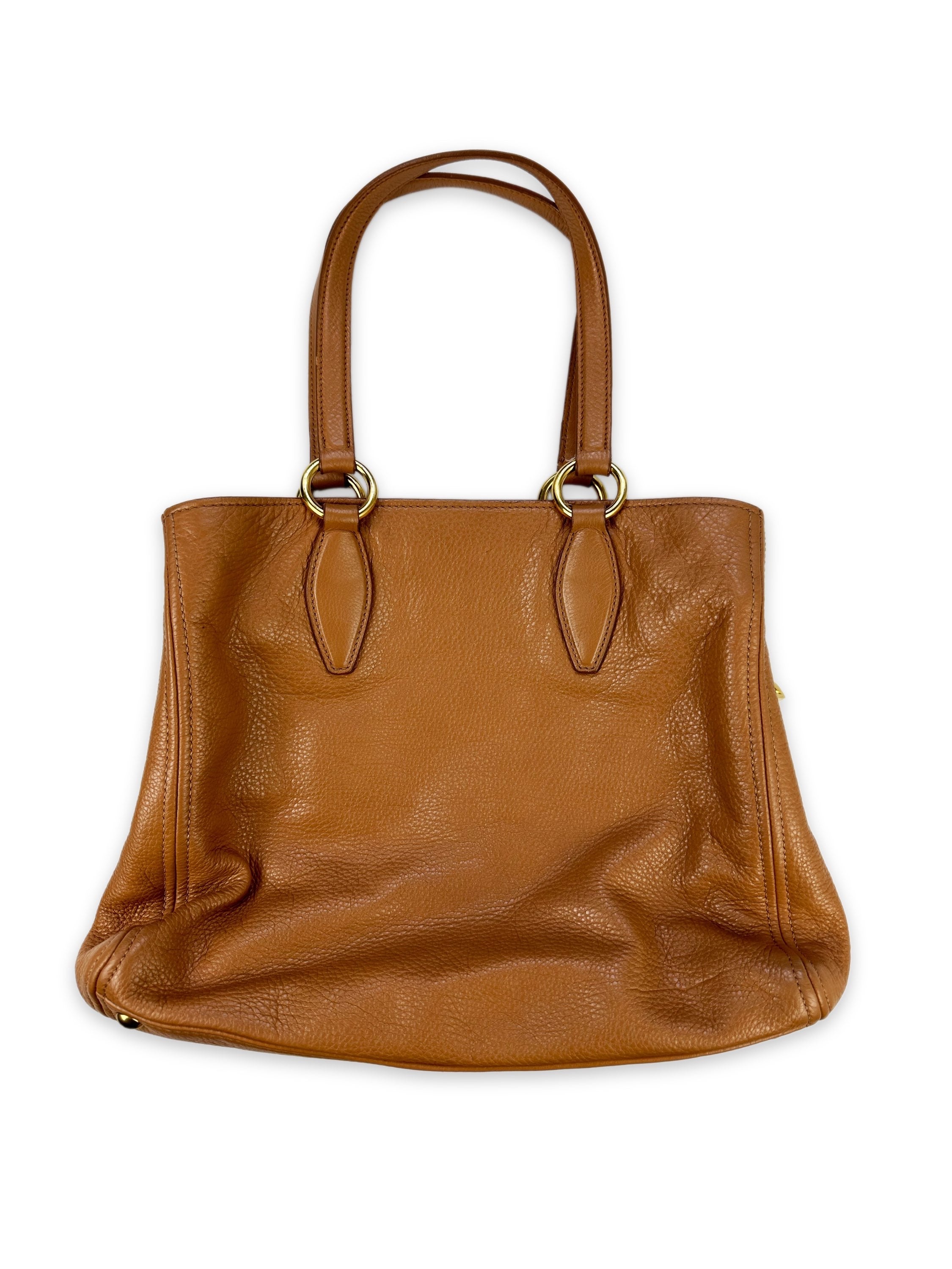 Miu Miu Caramel Leather Zippered Handbag