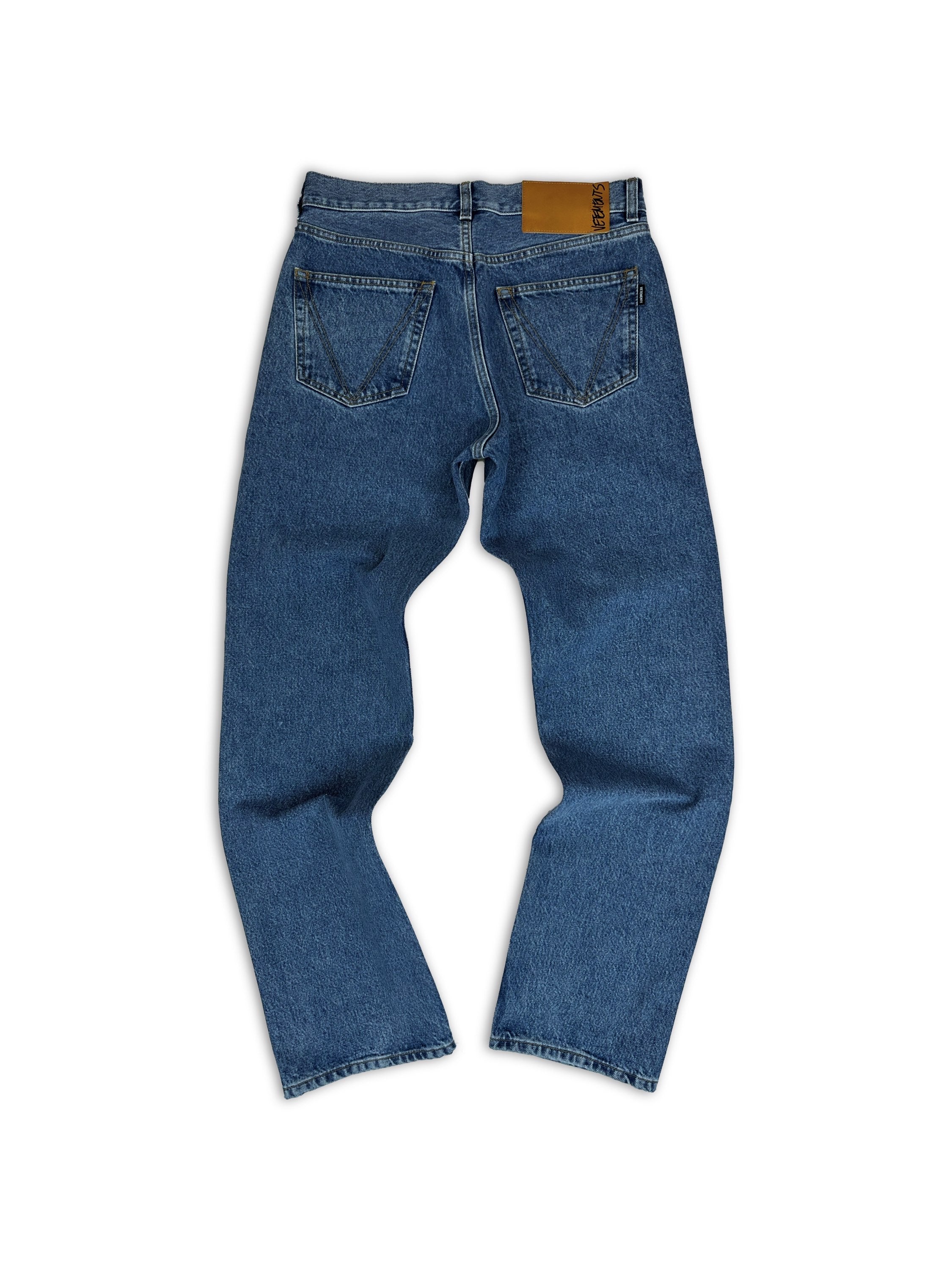 Vetements ‘Censored’ Embroidered Slogan Blue Wash Jeans
