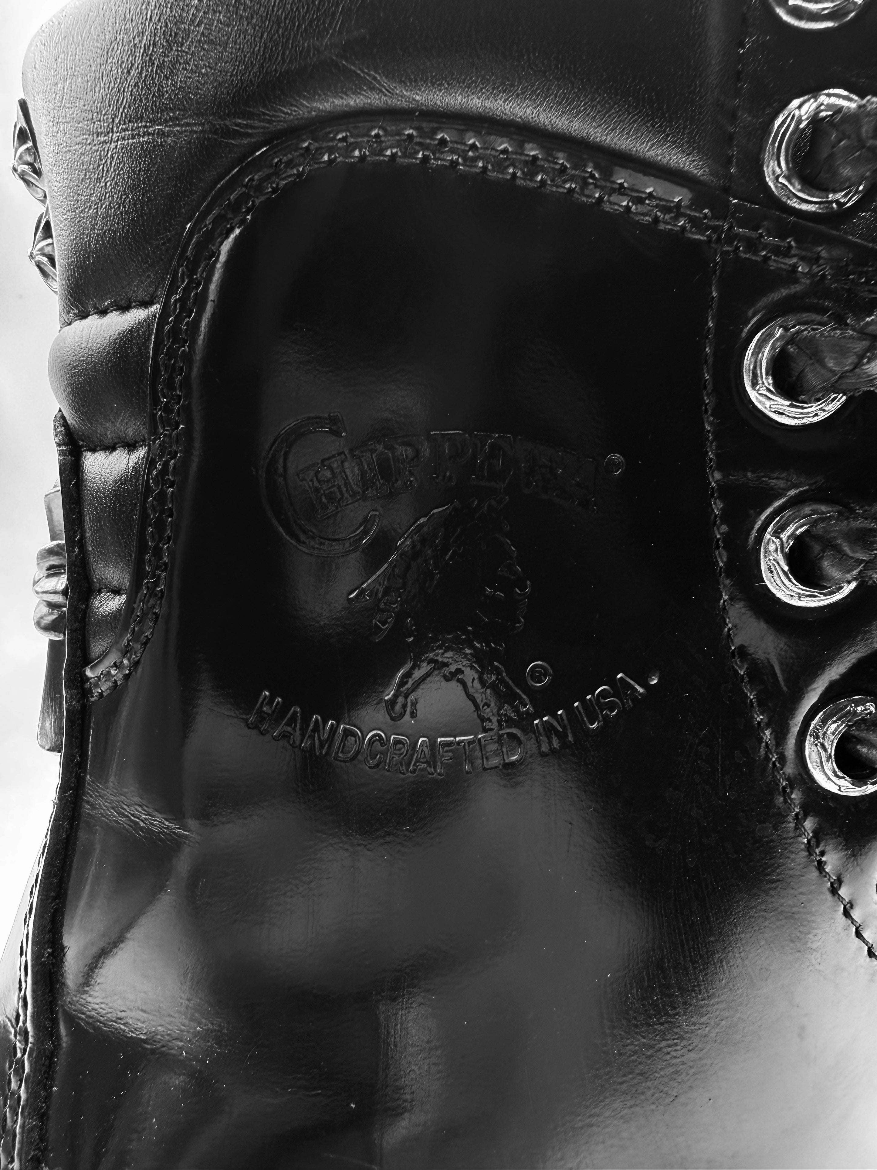 Chrome Hearts x Chippewa Fireman Zip Pyramid Stud Cross Patent Leather Boots