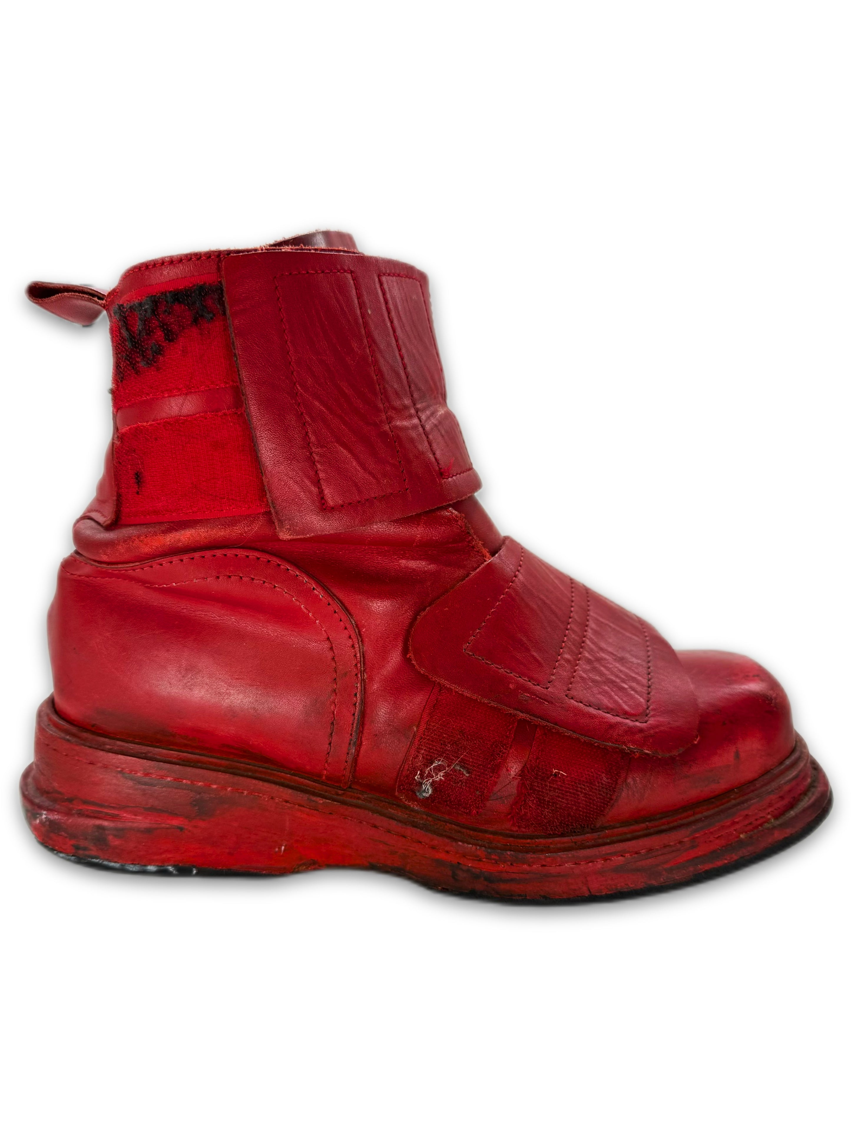 AW96 Dirk Bikkemerbergs Red Velcro Hi-top Leather Boots