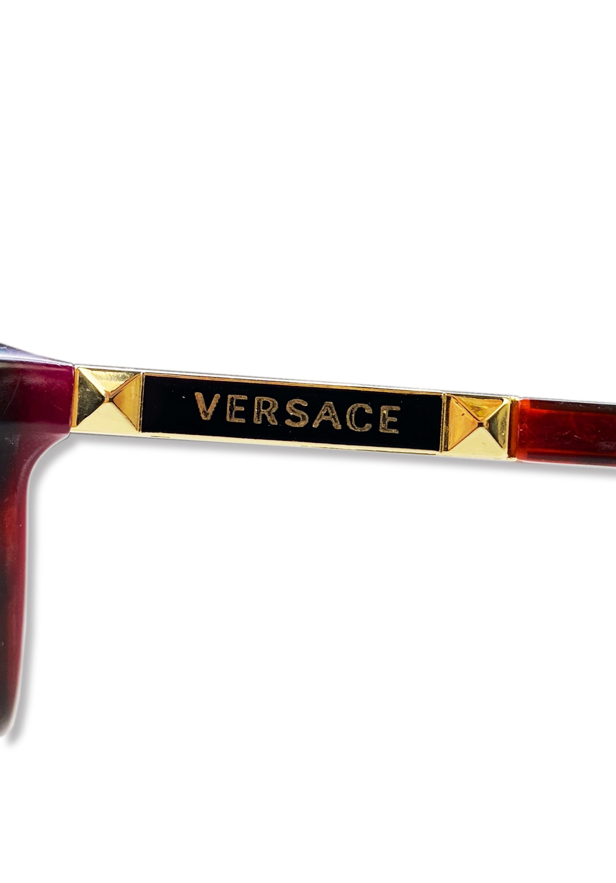 Versace Blood Red Metallic Rounded Frame Glasses