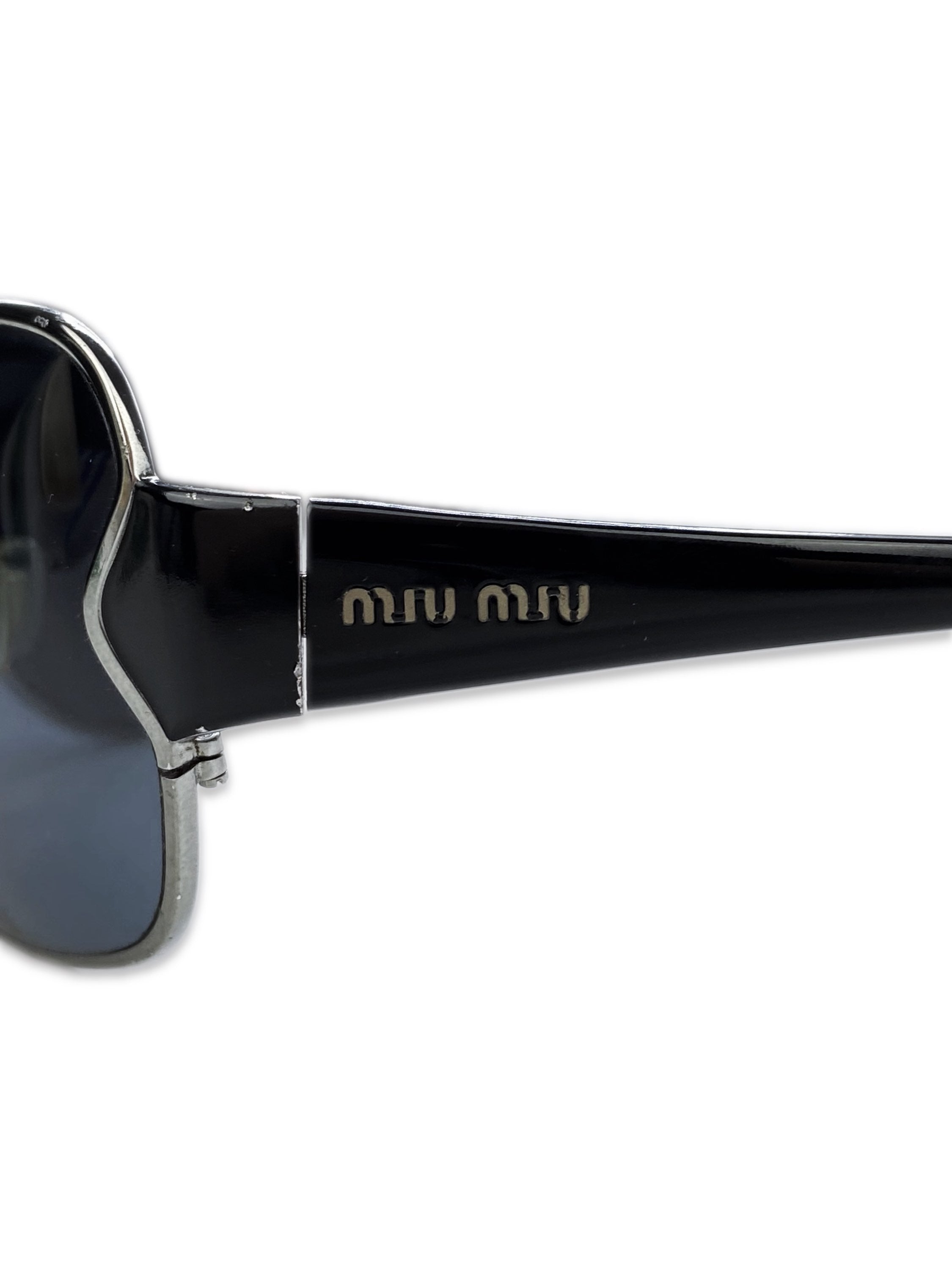 Miu Miu Blue Tint Black Metallic Aviatior Frame Sunglasses