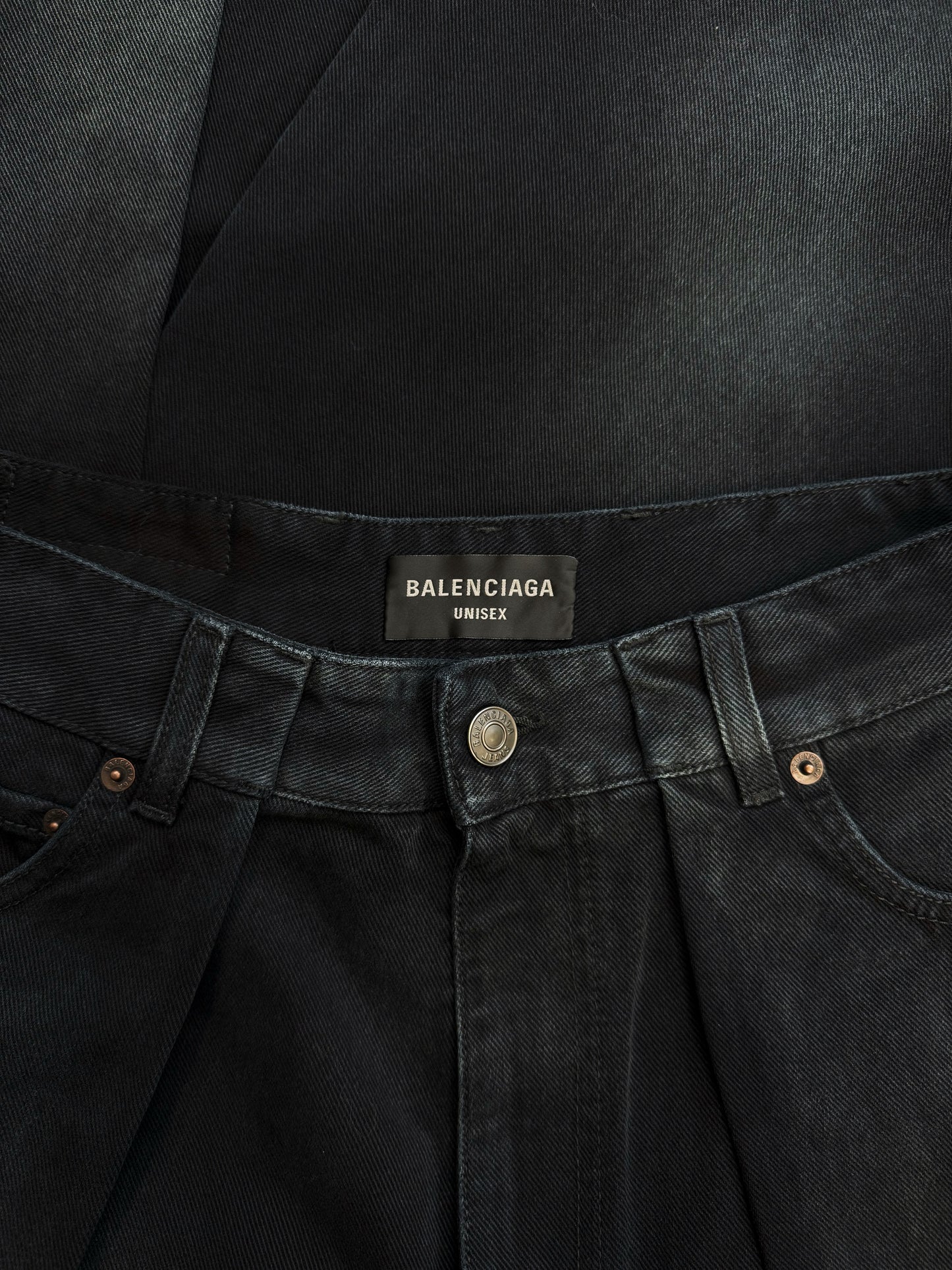 AW23 Balenciaga Double Layered Navy Blue Wide Cut Denim