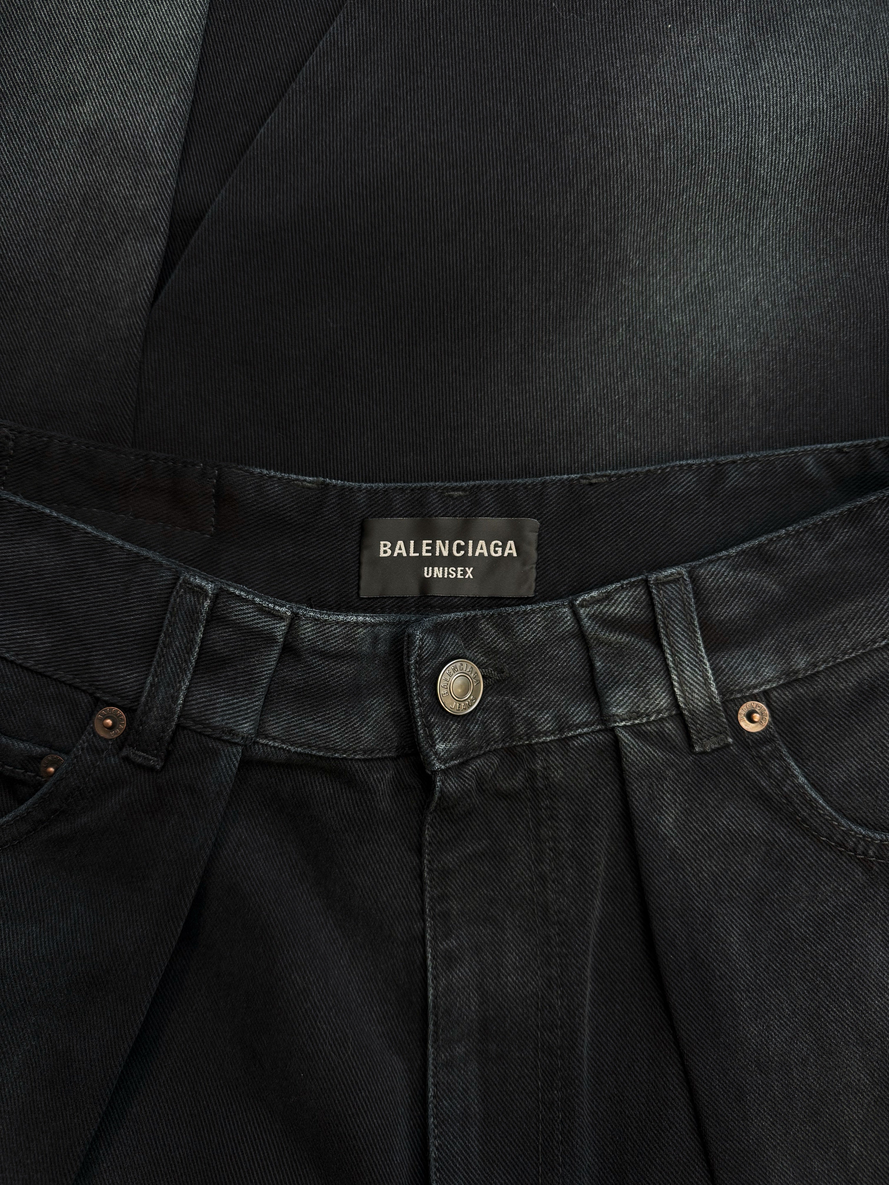AW23 Balenciaga Double Layered Navy Blue Wide Cut Denim