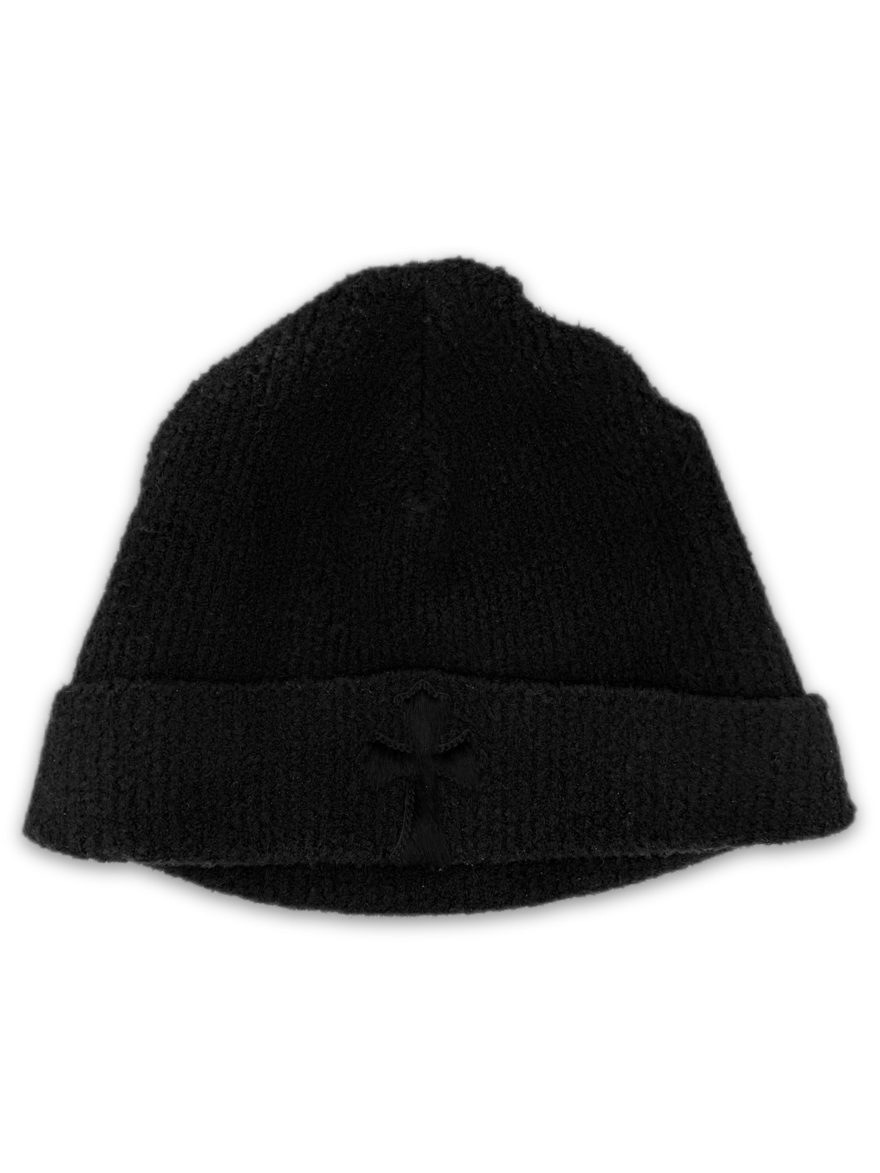Chrome Hearts Pony Hair Cross Patch Black Knitted Beanie