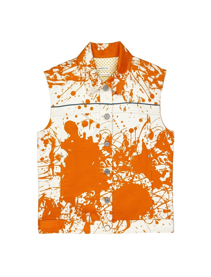 SS03 Hermès “Cheval Surprise” Splatter Print Denim Vest